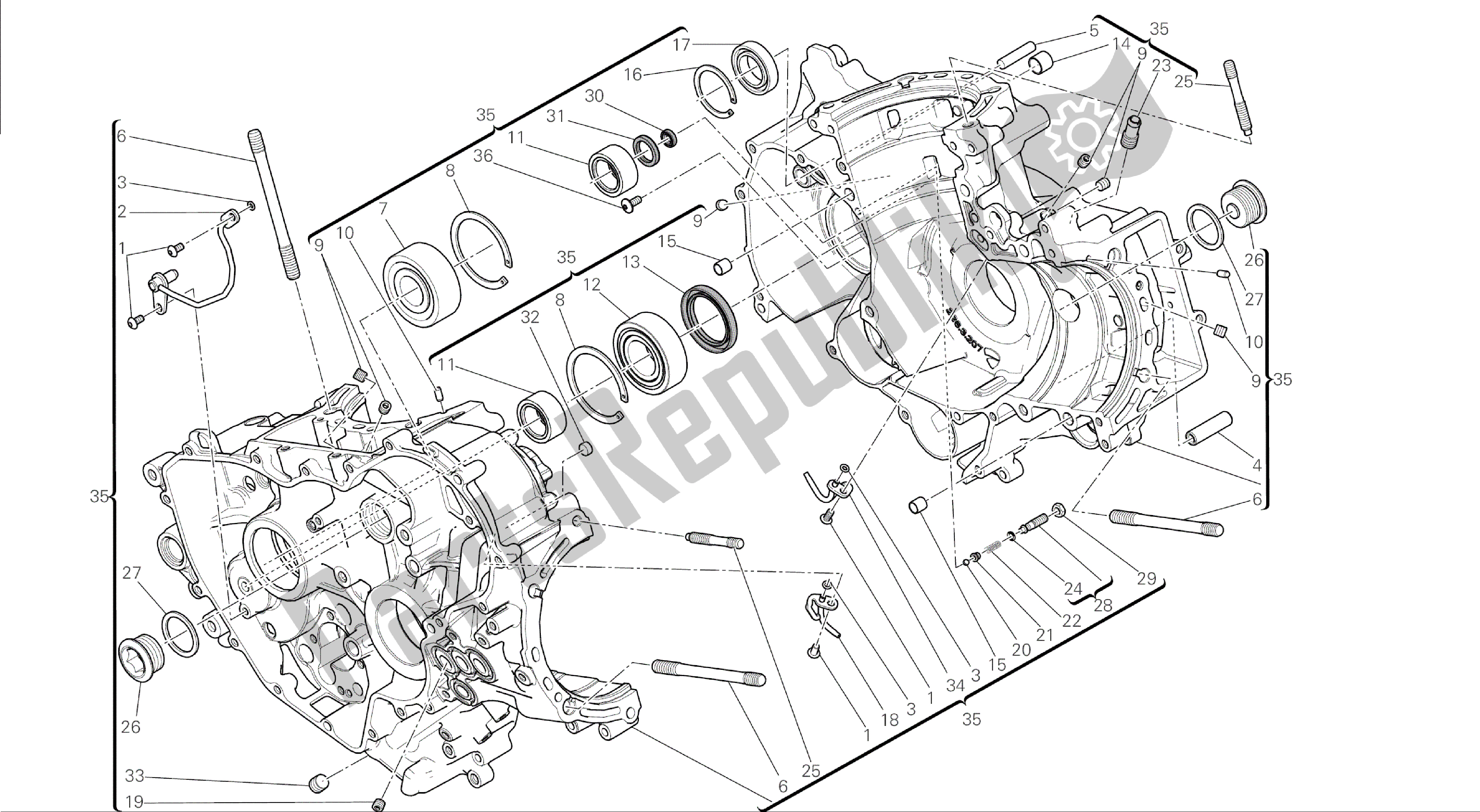 Todas las partes para Dibujo 010 - Par De Semicárter [mod: 1199abs; Xst: Aus, Bra, Chn, Eur, Fra, Jap] Motor De Grupo de Ducati Panigale ABS 1199 2014