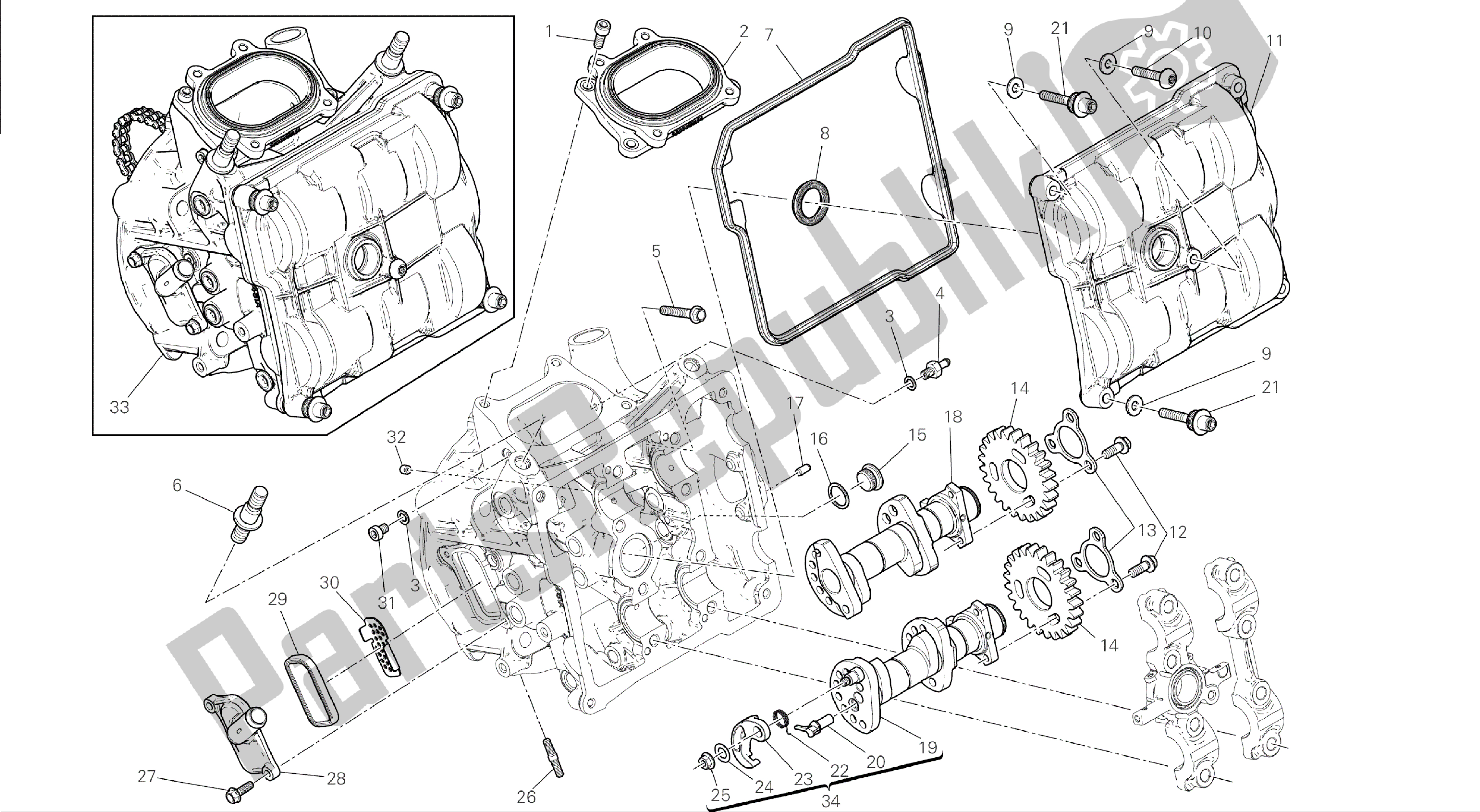 Alle onderdelen voor de Tekening 013 - Testa Orizzontale - Distribuzione [mod: 1199abs; Xst: Aus, Bra, Eur, Fra, Jap] Groepsmotor van de Ducati Panigale ABS 1199 2014