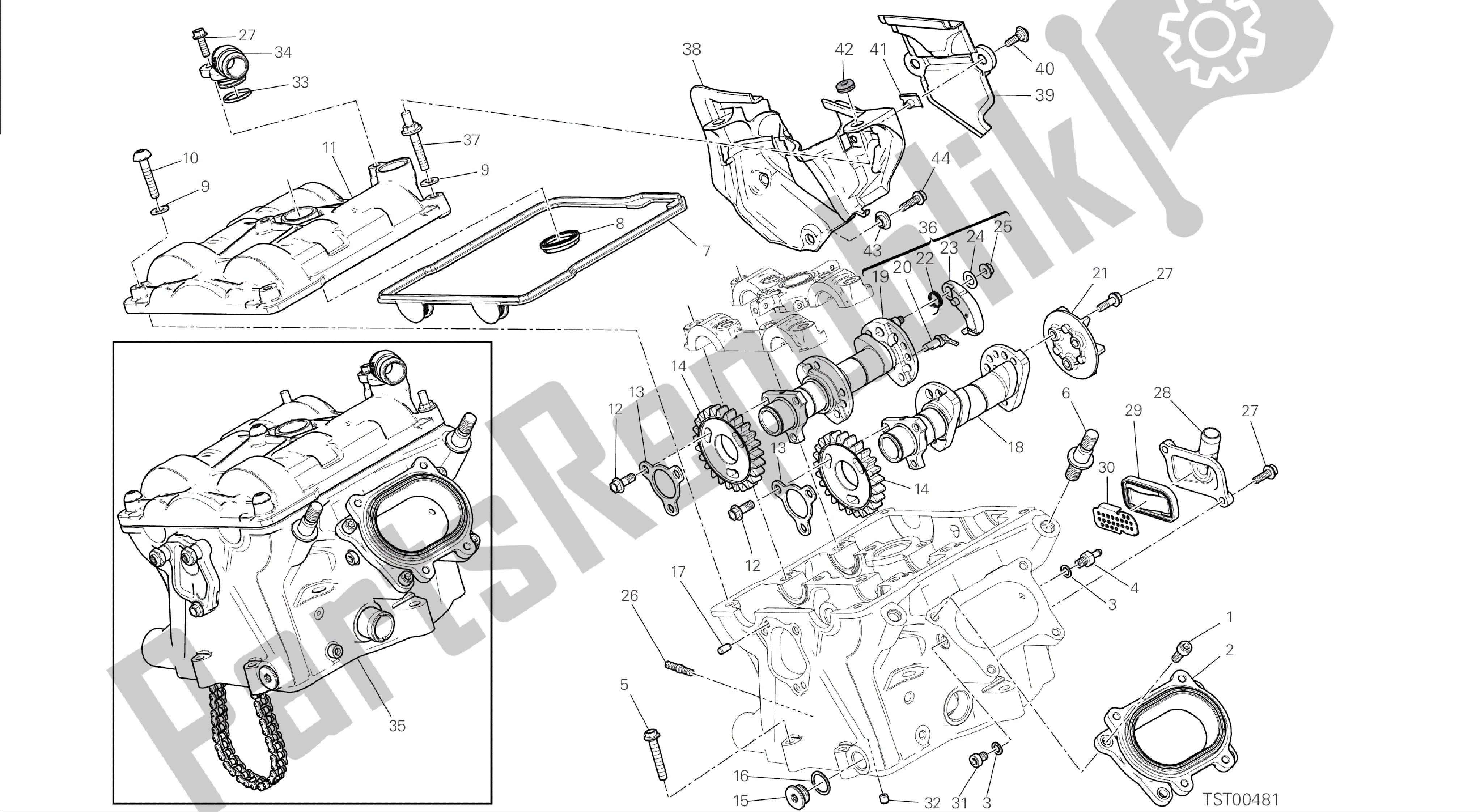 Alle onderdelen voor de Tekening 13a - Verticale Cilinderkop - Timing [mod: 1199abs; Xst: Aus, Bra, Eur, Fra, Jap] Groepsmotor van de Ducati Panigale ABS 1199 2014