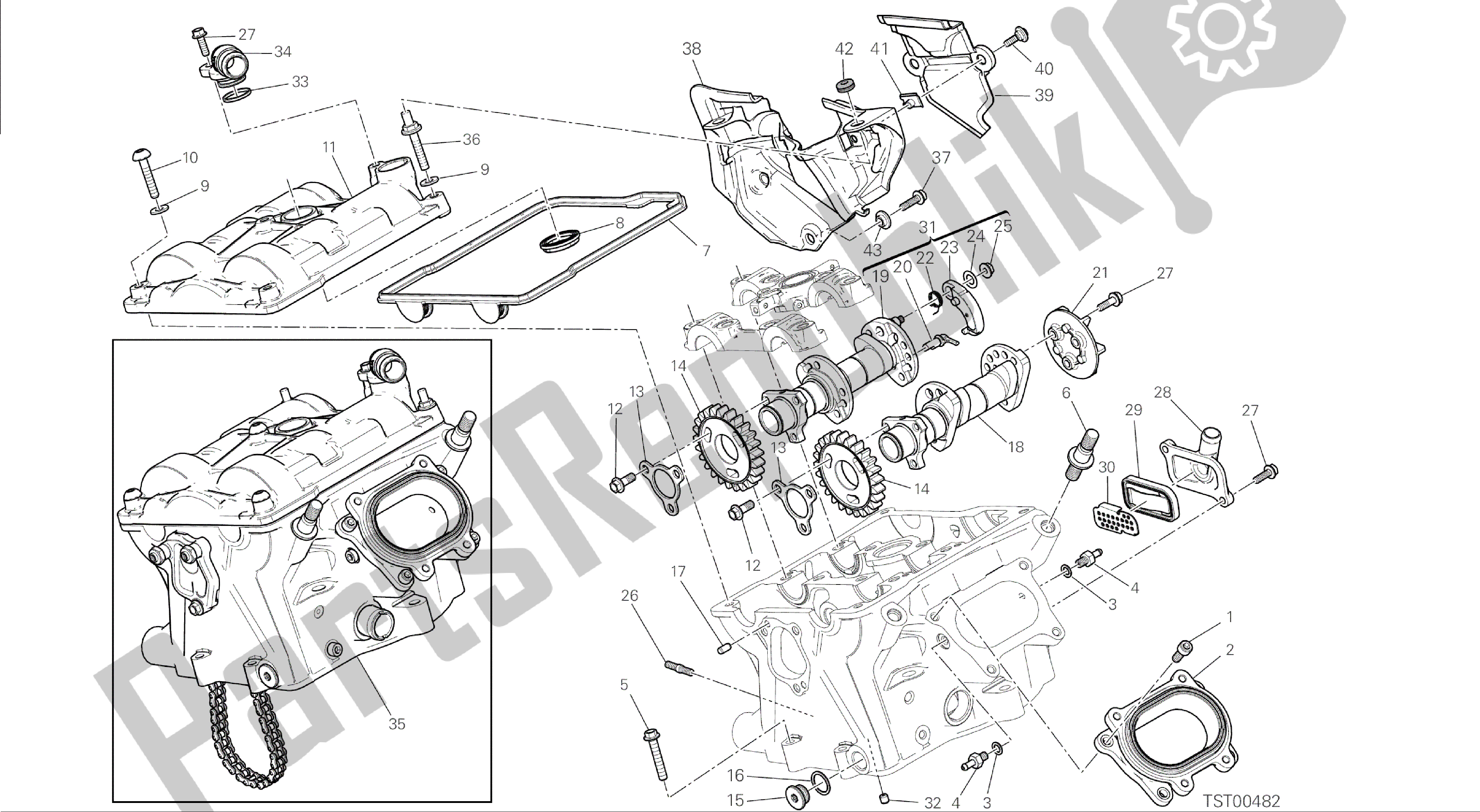 Todas as partes de Desenho 13a - Cabeça De Cilindro Vertical - Cronometragem [mod: 1199 Abs; Xst: Chn] Grupo Motor do Ducati Panigale ABS 1199 2014