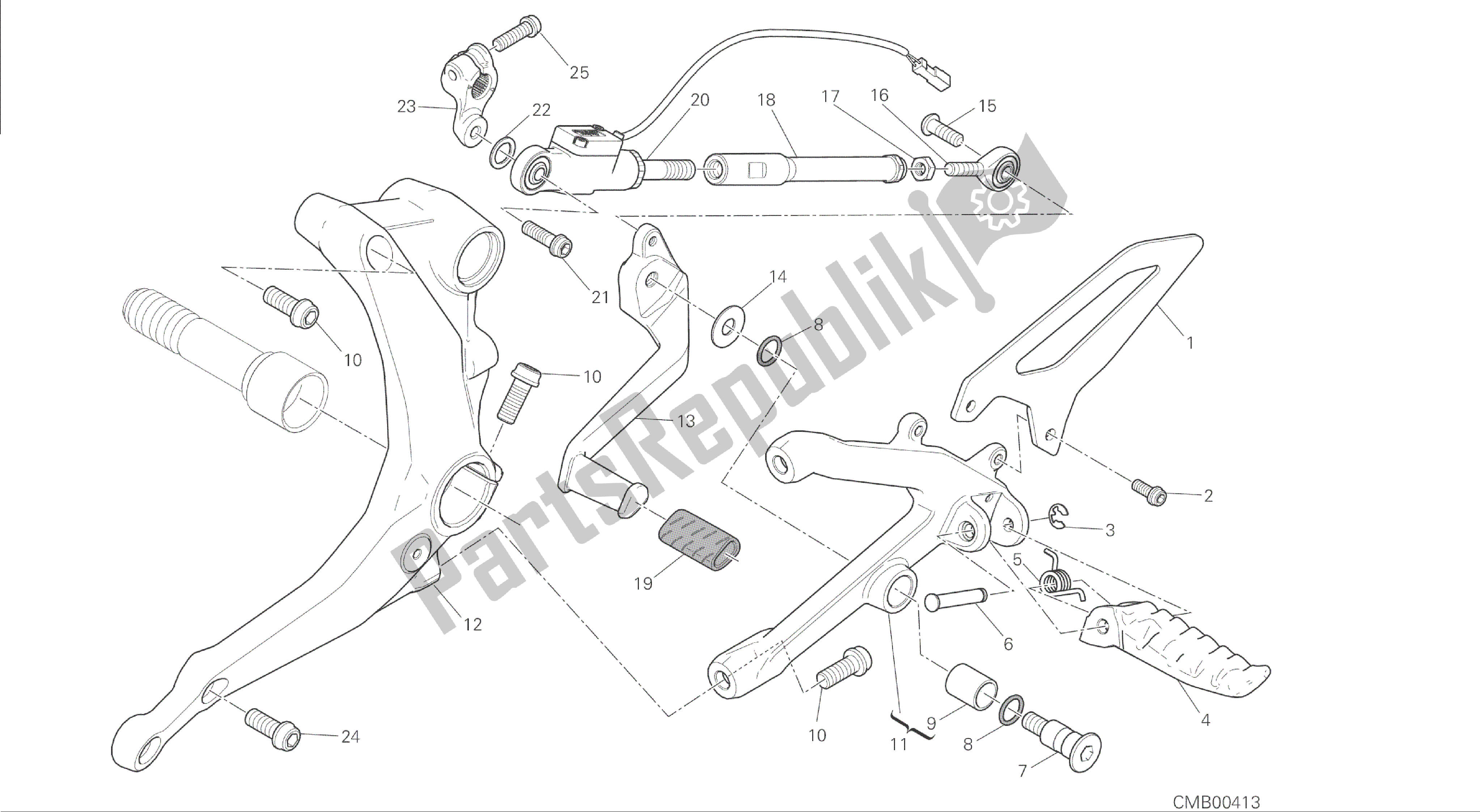 Alle onderdelen voor de Tekening 016 - Voetsteunen, Links [mod: 1199 Abs; Xst: Aus, Bra, Chn, Eur, Fra, Jap] Groepsframe van de Ducati Panigale ABS 1199 2014