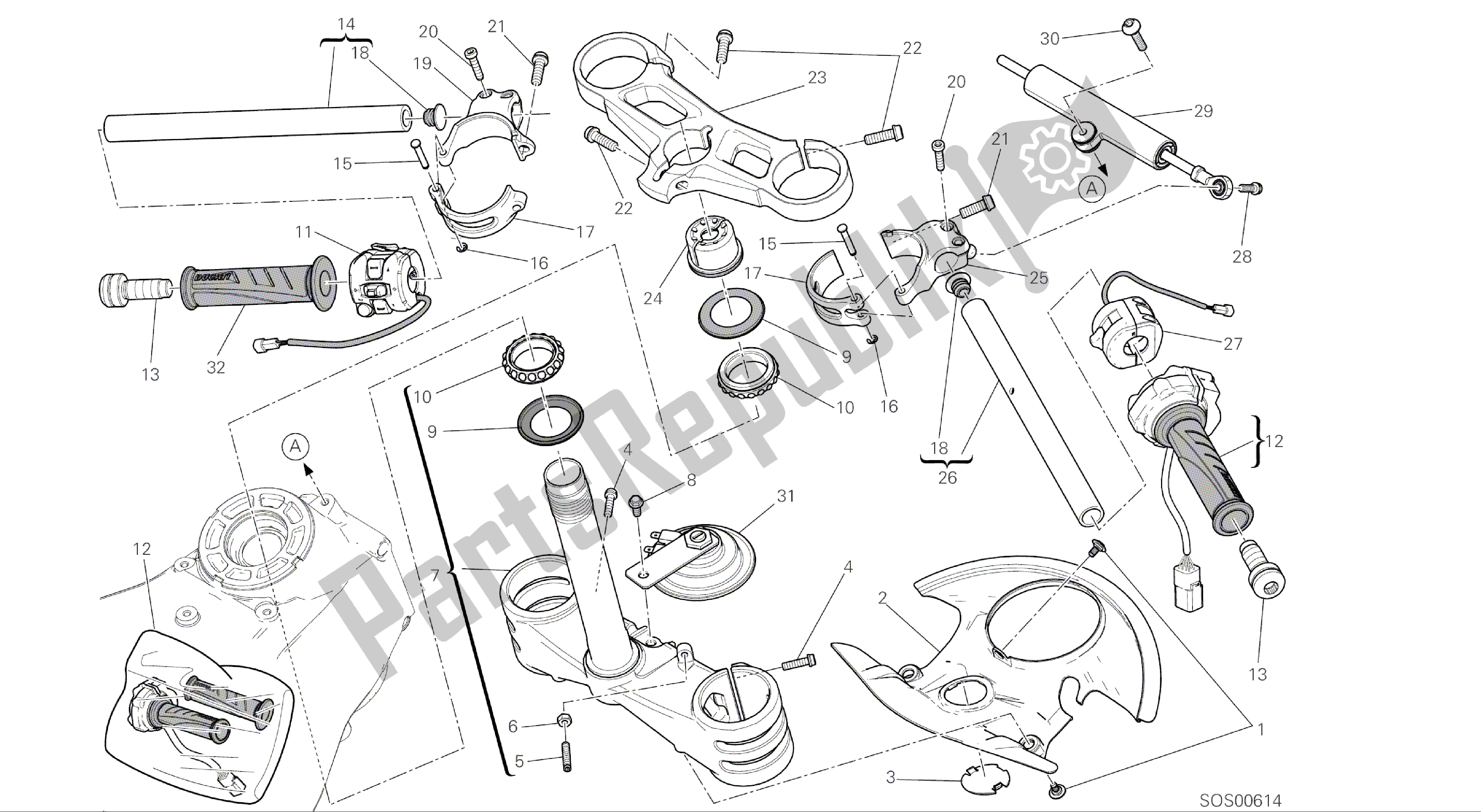 Alle onderdelen voor de Tekening 021 - Semimanubri - Ammortizzatore Di Sterzo [mod: 1299; Xst: Aus, Eur, Fra, Jap, Twn] Groepsframe van de Ducati Panigale ABS 1299 2016
