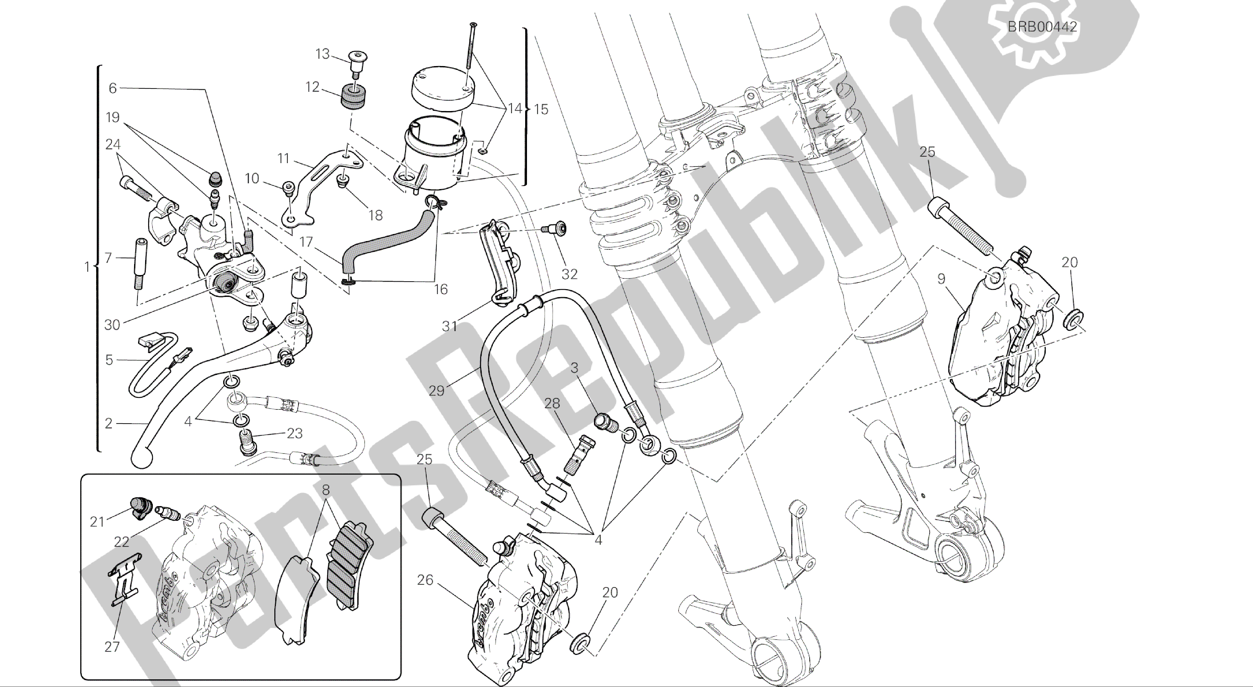 Alle onderdelen voor de Tekening 024 - Freno Anteriore [mod: 1299; Xst: Aus, Eur, Fra, Jap, Twn] Groepsframe van de Ducati Panigale ABS 1299 2016
