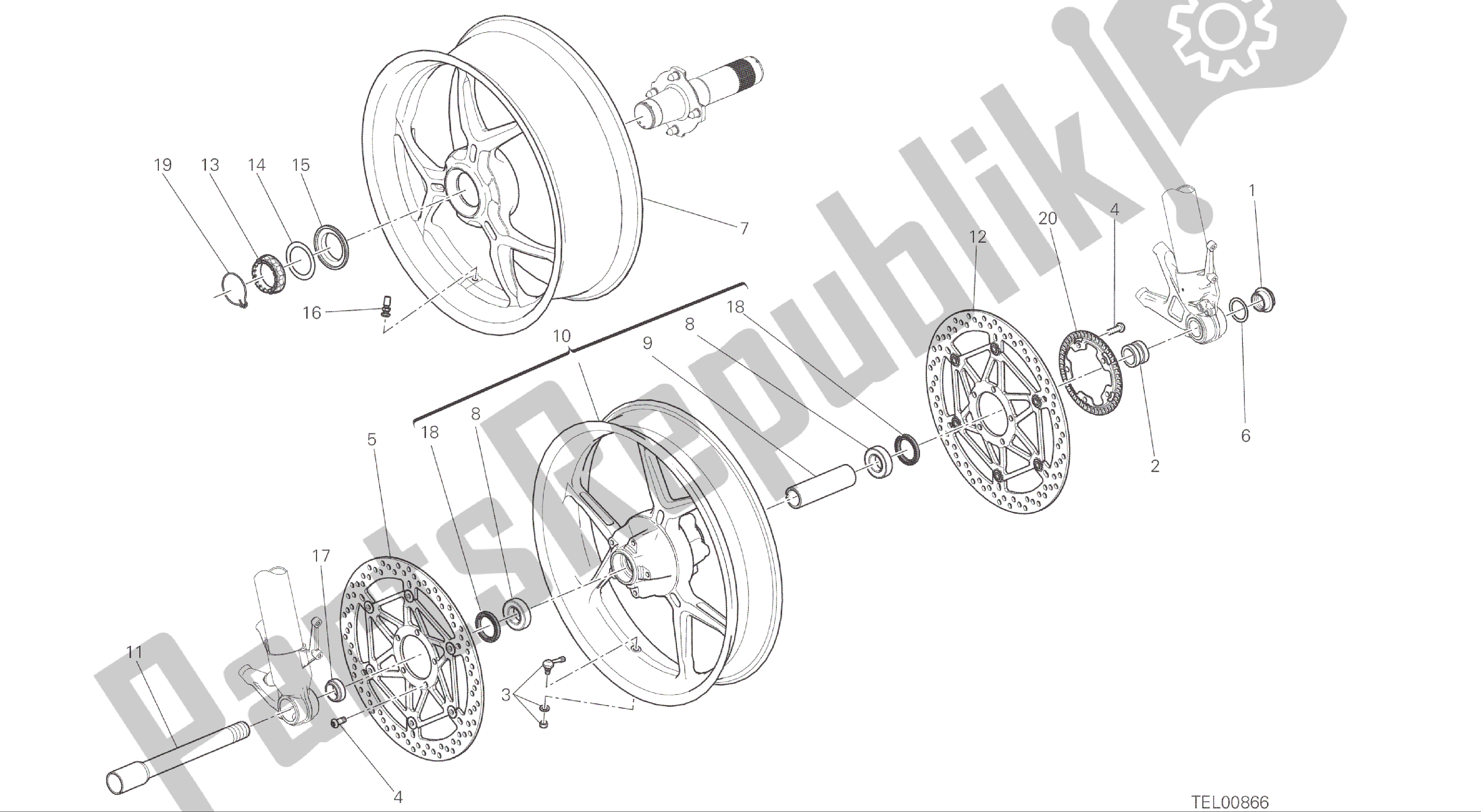 Alle onderdelen voor de Tekening 026 - Ruota Anteriore E Posteriore [mod: 1299; Xst: Aus, Eur, Fra, Jap, Twn] Groepsframe van de Ducati Panigale ABS 1299 2016