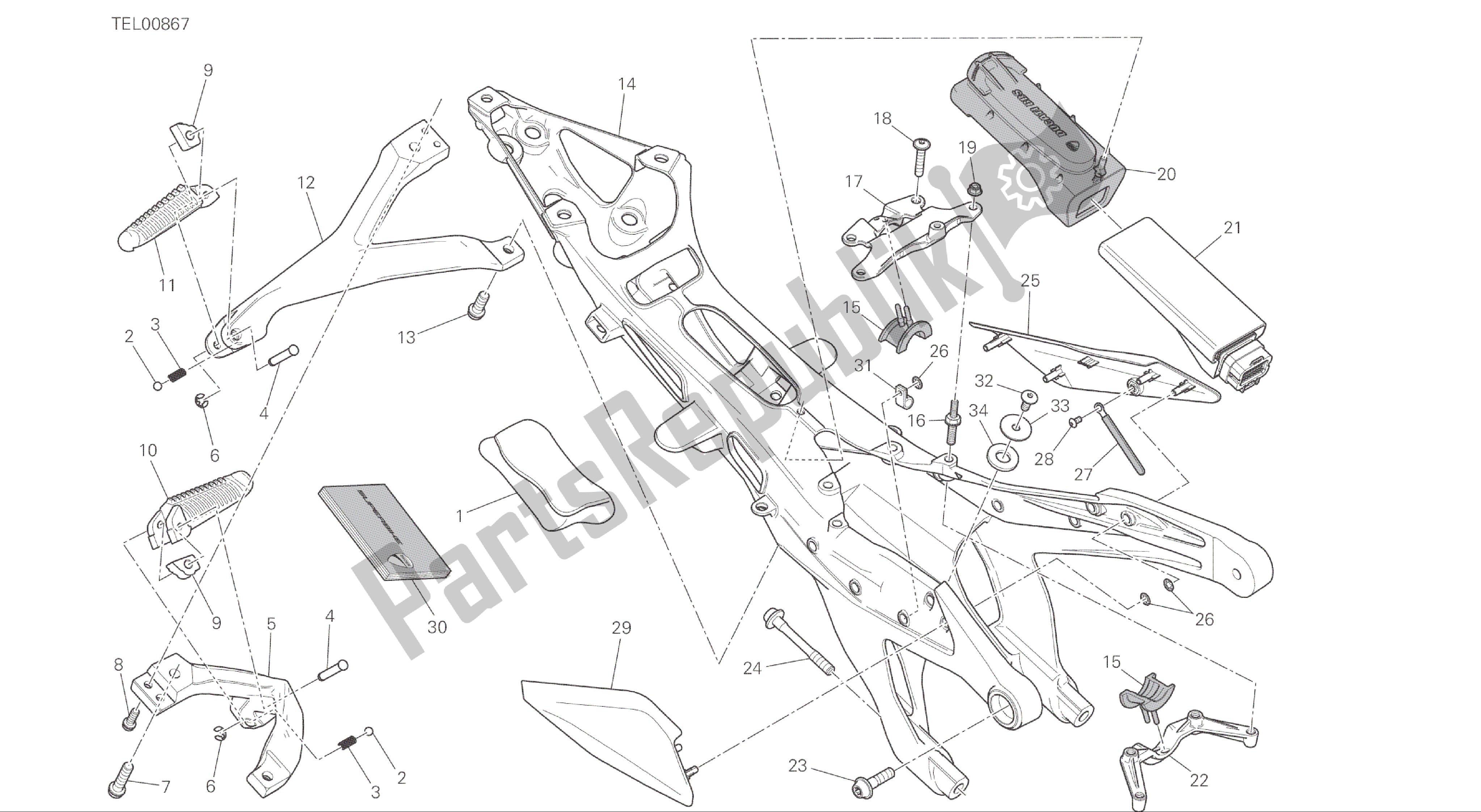 Alle onderdelen voor de Tekening 027 - Achterframe Comp. [mod: 1299; Xst: Aus, Eur, Fra, Jap, Twn] Groepsframe van de Ducati Panigale ABS 1299 2016