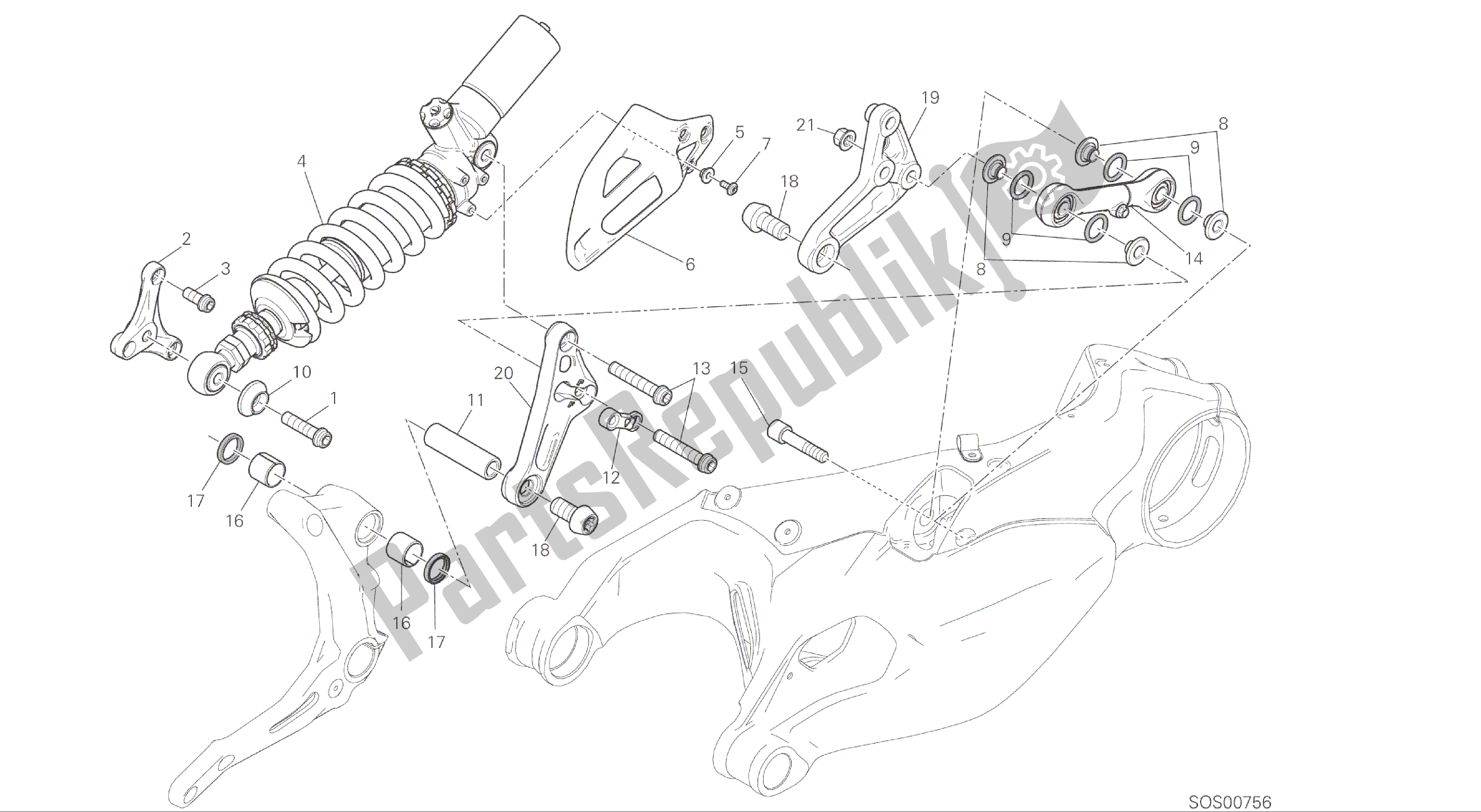 Alle onderdelen voor de Tekening 028 - Sospensione Posteriore [mod: 1299; Xst: Aus, Eur, Fra, Jap, Twn] Groepsframe van de Ducati Panigale ABS 1299 2016