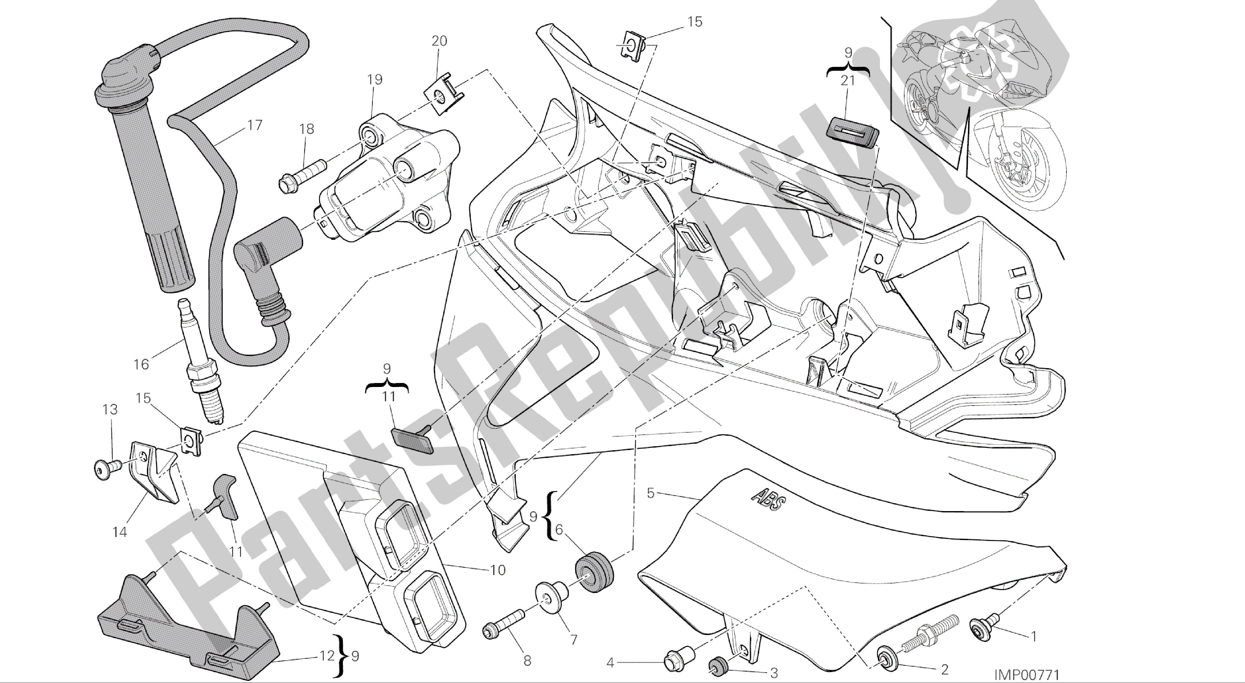 Alle onderdelen voor de Tekening 18b - Impianto Elettrico Destro [mod: 1299; Xst: Aus, Eur, Fra, Jap, Twn] Groep Elektrisch van de Ducati Panigale ABS 1299 2016