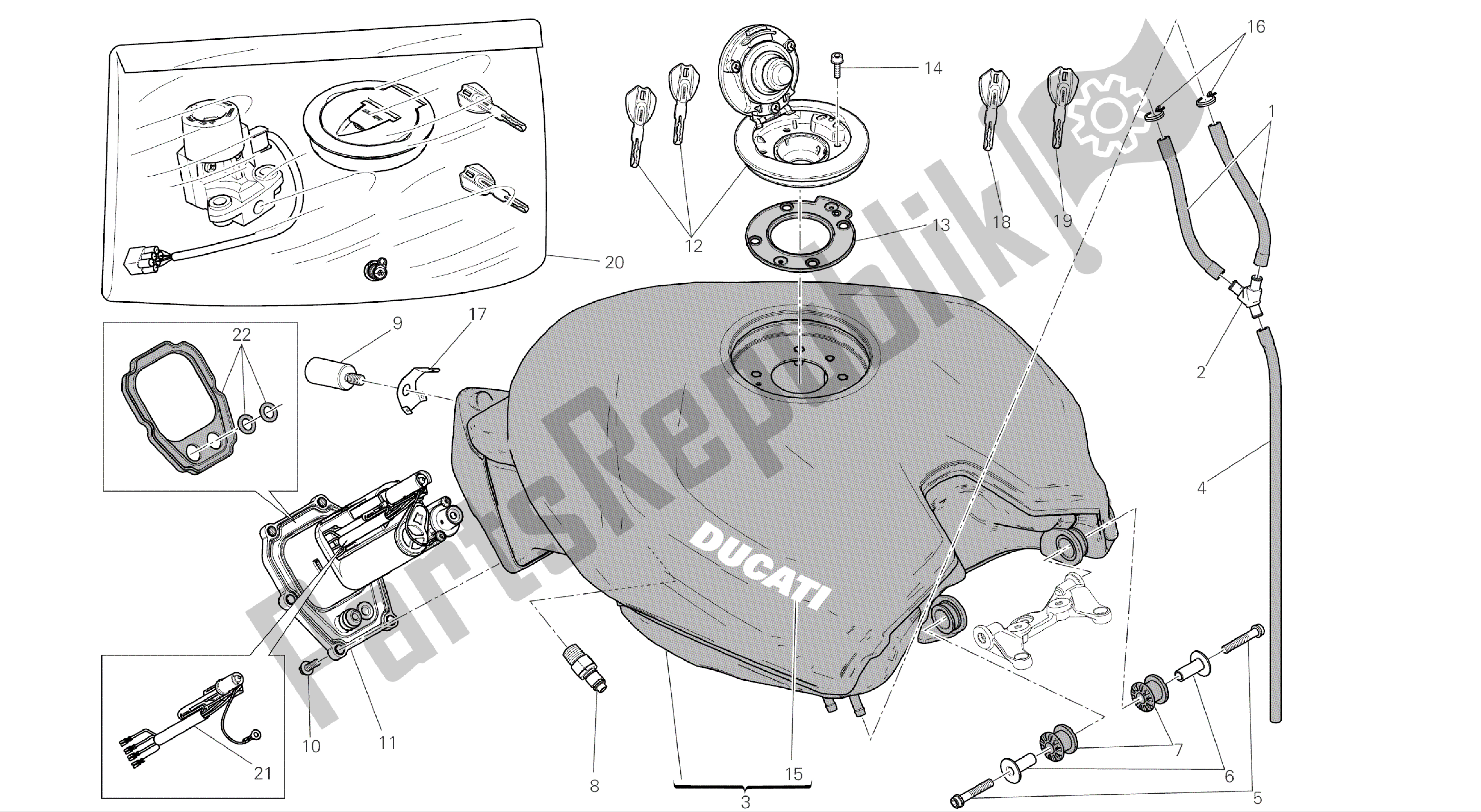 Alle onderdelen voor de Tekening 032 - Tank [mod: 1299; Xst: Aus, Eur, Fra, Jap] Groepsframe van de Ducati Panigale ABS 1299 2016