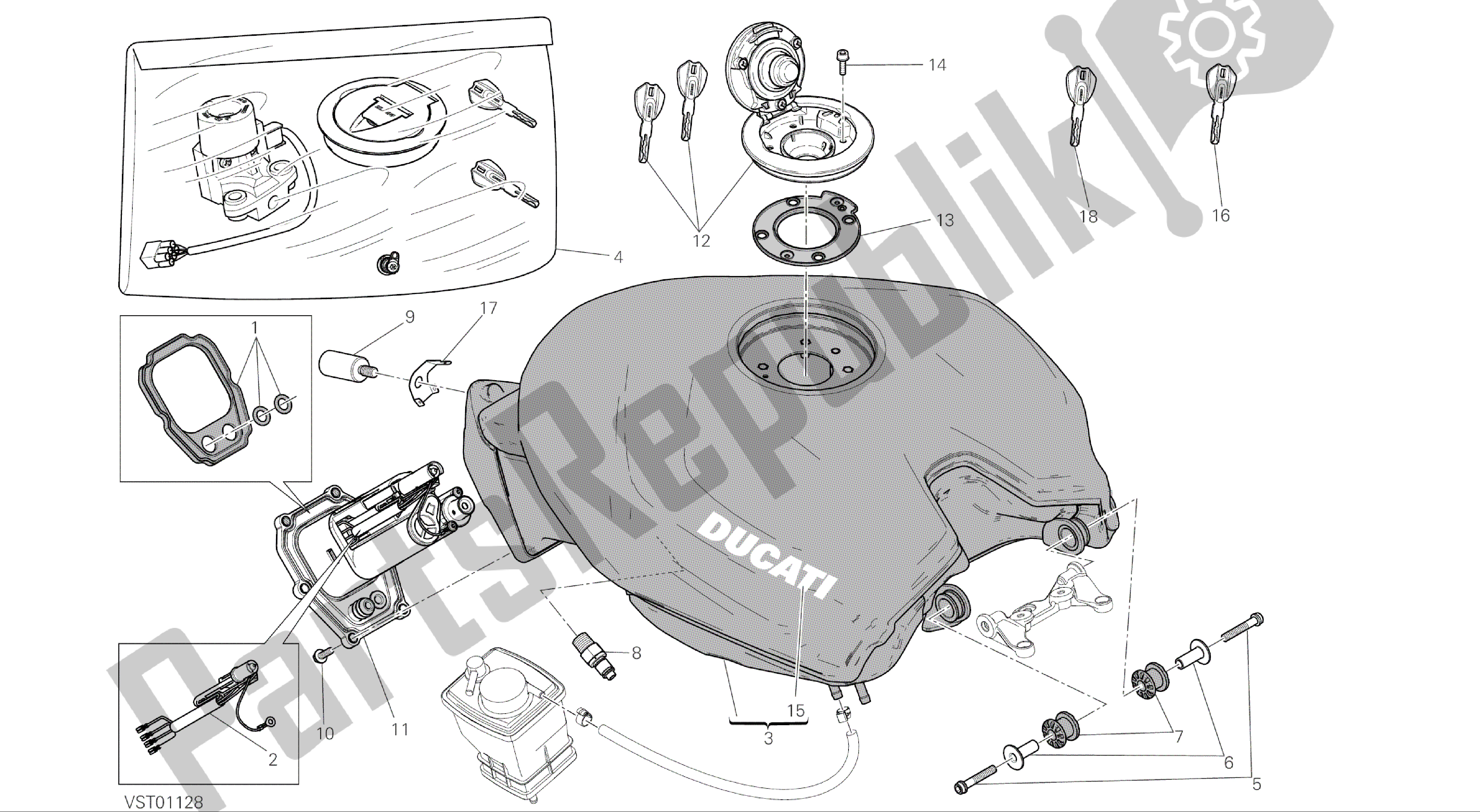 Alle onderdelen voor de Tekening 032 - Tank [mod: 1299; Xst: Twn] Groepsframe van de Ducati Panigale ABS 1299 2016