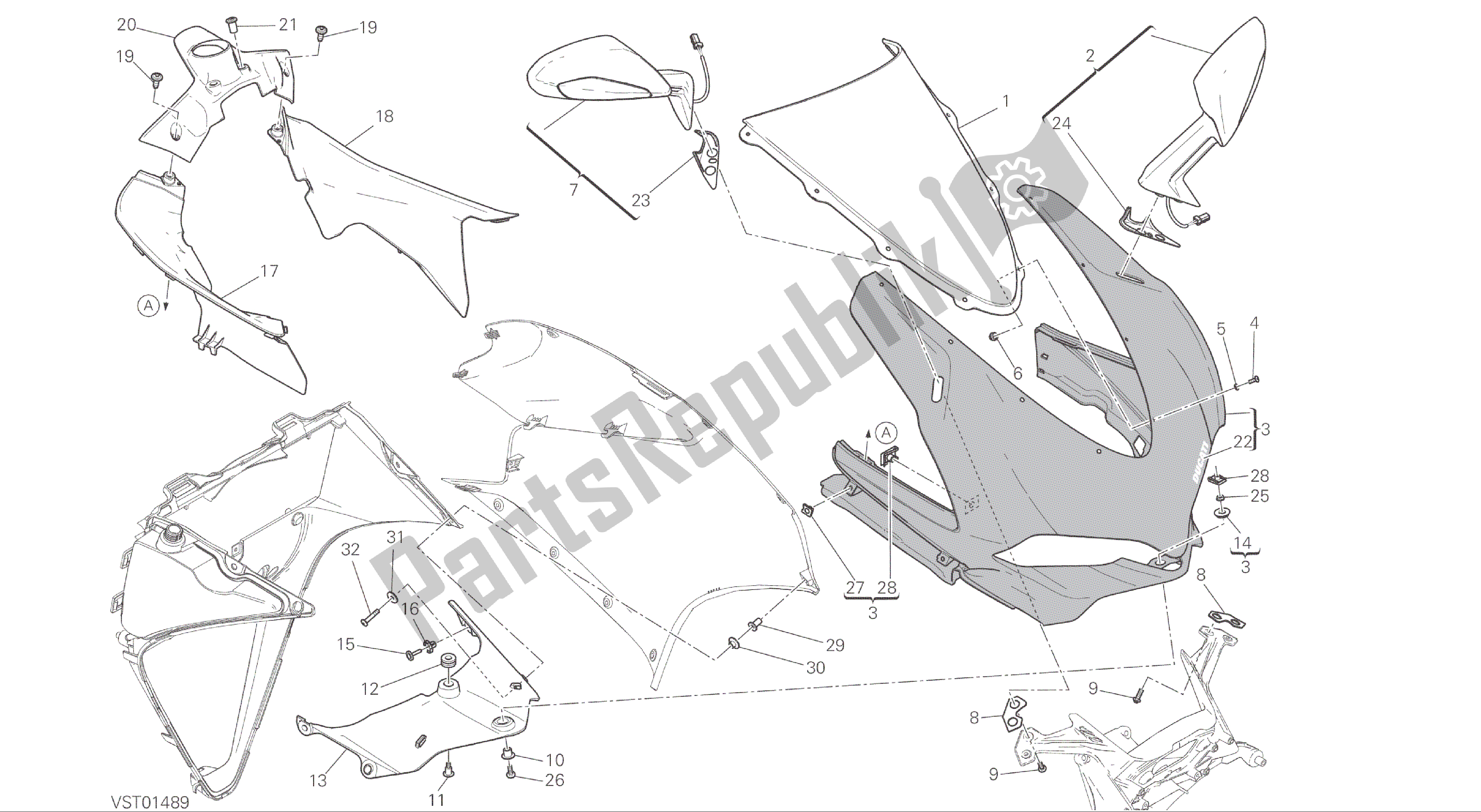 Alle onderdelen voor de Tekening 034 - Motorkap [mod: 1299; Xst: Aus, Eur, Fra, Jap, Twn] Groepsframe van de Ducati Panigale ABS 1299 2016