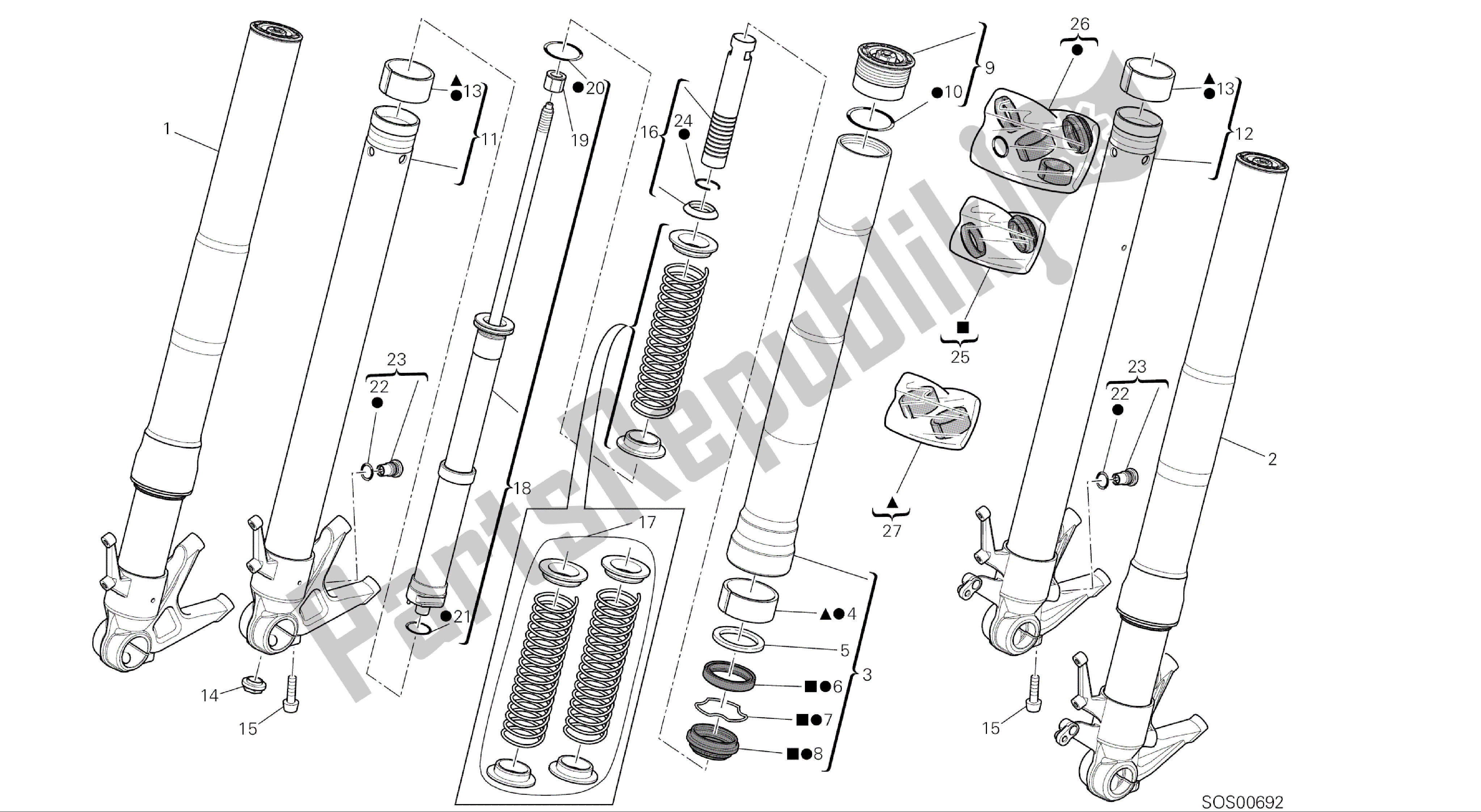 Alle onderdelen voor de Tekening 21a - Voorvork [mod: 1299; Xst: Aus, Eur, Fra, Jap, Twn] Groepsframe van de Ducati Panigale ABS 1299 2016