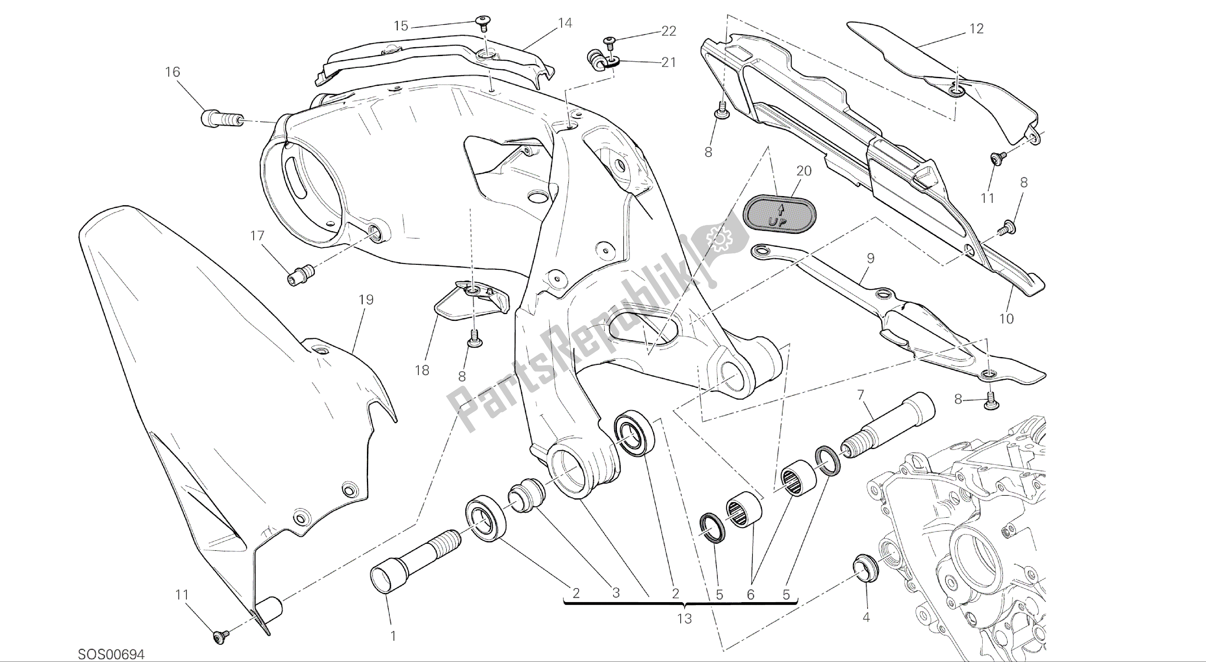 Alle onderdelen voor de Tekening 28a - Forcellone Posteriore [mod: 1299; Xst: Aus, Eur, Fra, Jap, Twn] Groepsframe van de Ducati Panigale ABS 1299 2016