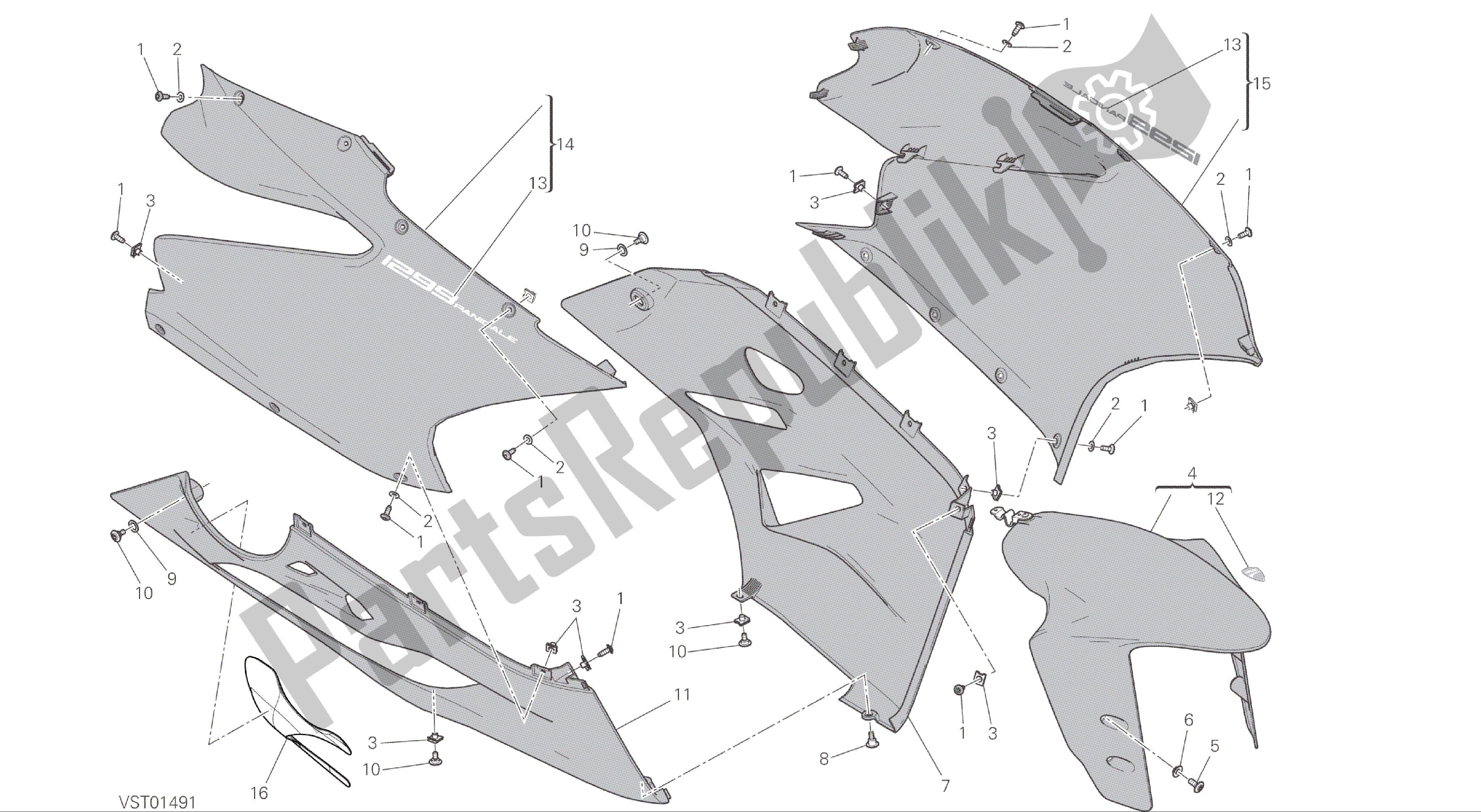 Alle onderdelen voor de Tekening 34a - Kuip [mod: 1299; Xst: Aus, Eur, Fra] Groepsframe van de Ducati Panigale ABS 1299 2016