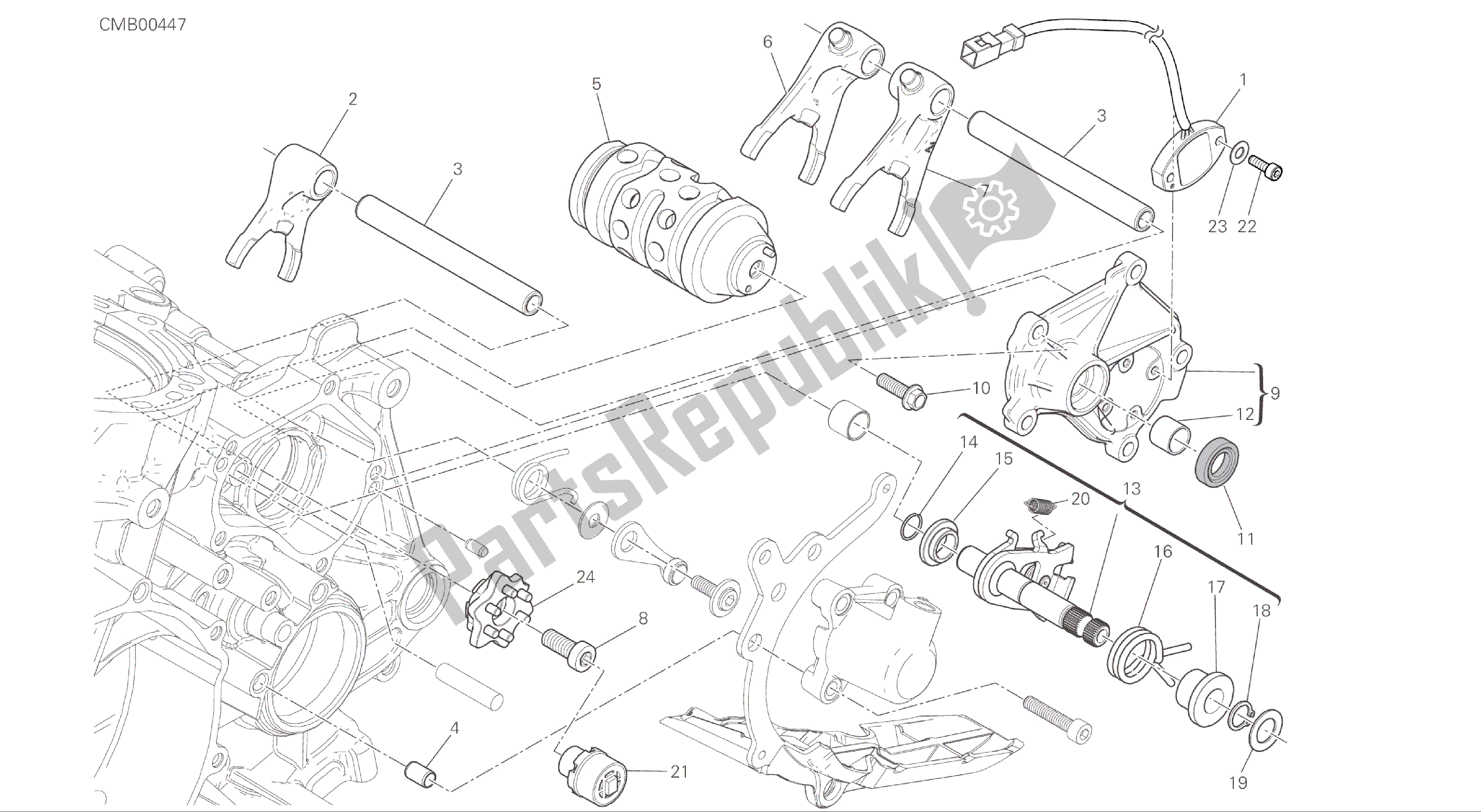 Alle onderdelen voor de Tekening 002 - Gearchange Control [mod: 1299; Xst: Aus, Eur, Fra, Jap, Twn] Groep Engine van de Ducati Panigale ABS 1299 2016