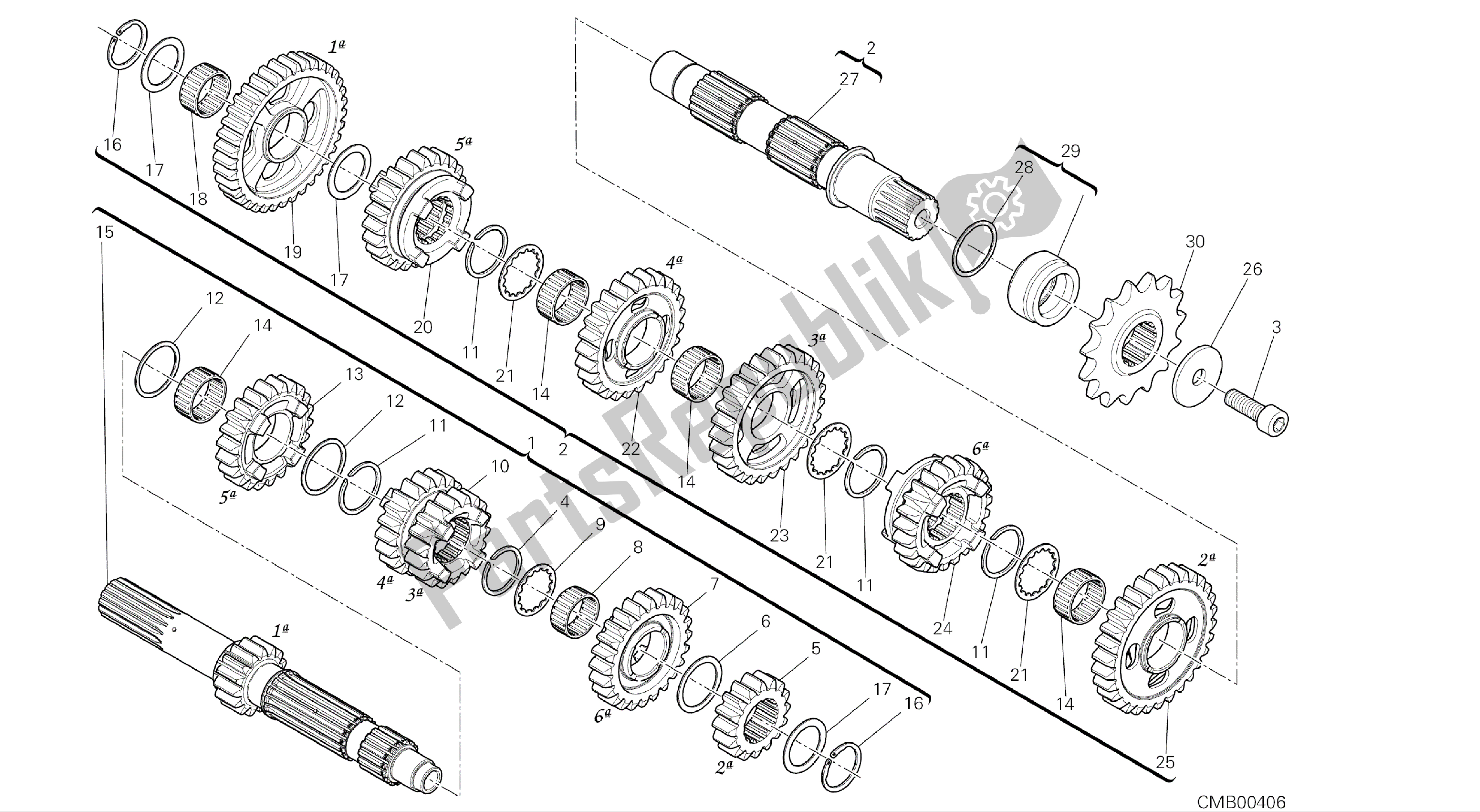 Alle onderdelen voor de Tekening 003 - Versnellingsbak [mod: 1299; Xst: Aus, Eur, Fra, Jap, Twn] Groepsmotor van de Ducati Panigale ABS 1299 2016