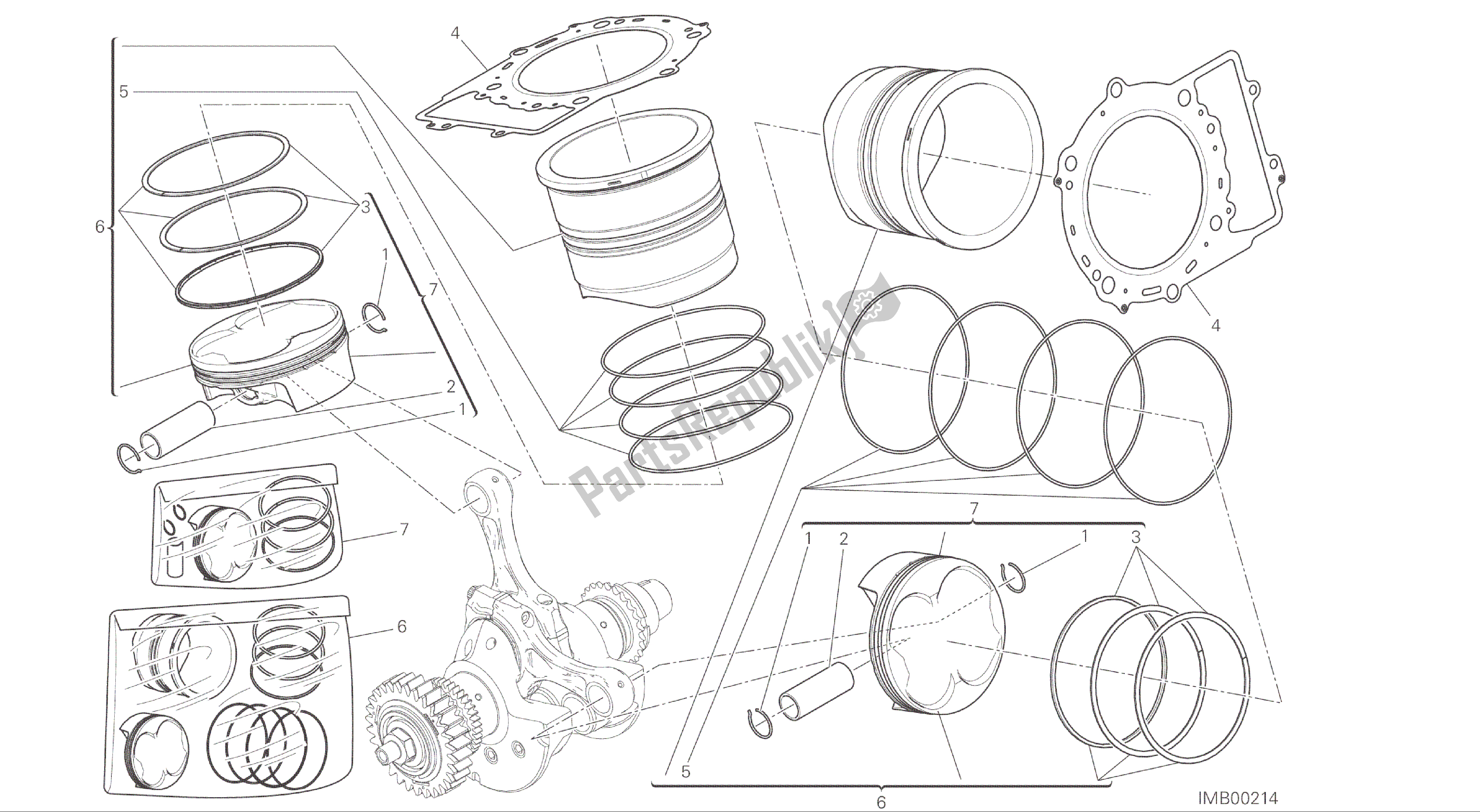 Alle onderdelen voor de Tekening 007 - Cilinders - Zuigers [mod: 1299; Xst: Aus, Eur, Fra, Jap, Twn] Groepsmotor van de Ducati Panigale ABS 1299 2016