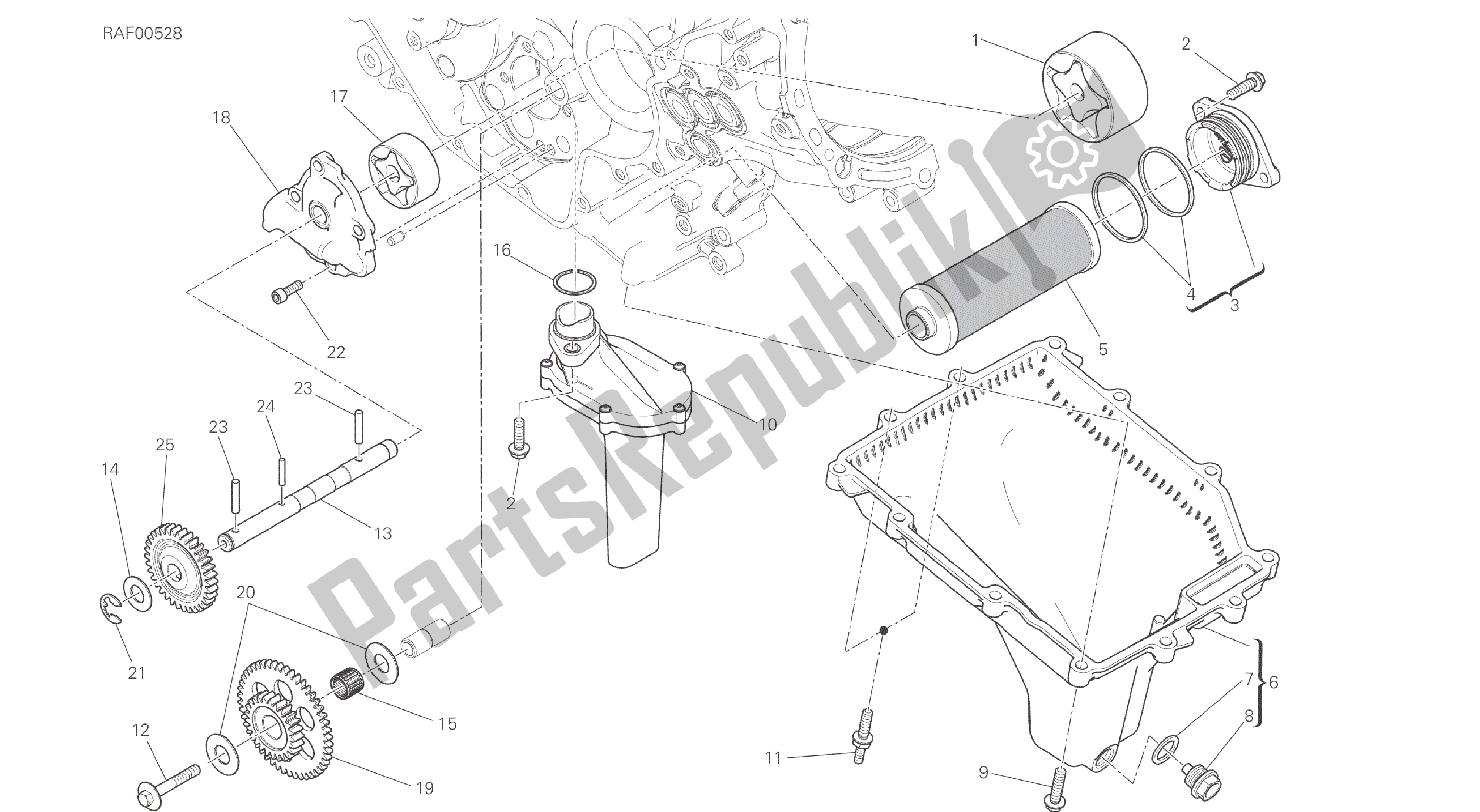 Tutte le parti per il Disegno 009 - Filtri E Pompa Olio [mod: 1299; Xst: Aus, Eur, Fra] Gruppo Motore del Ducati Panigale ABS 1299 2016