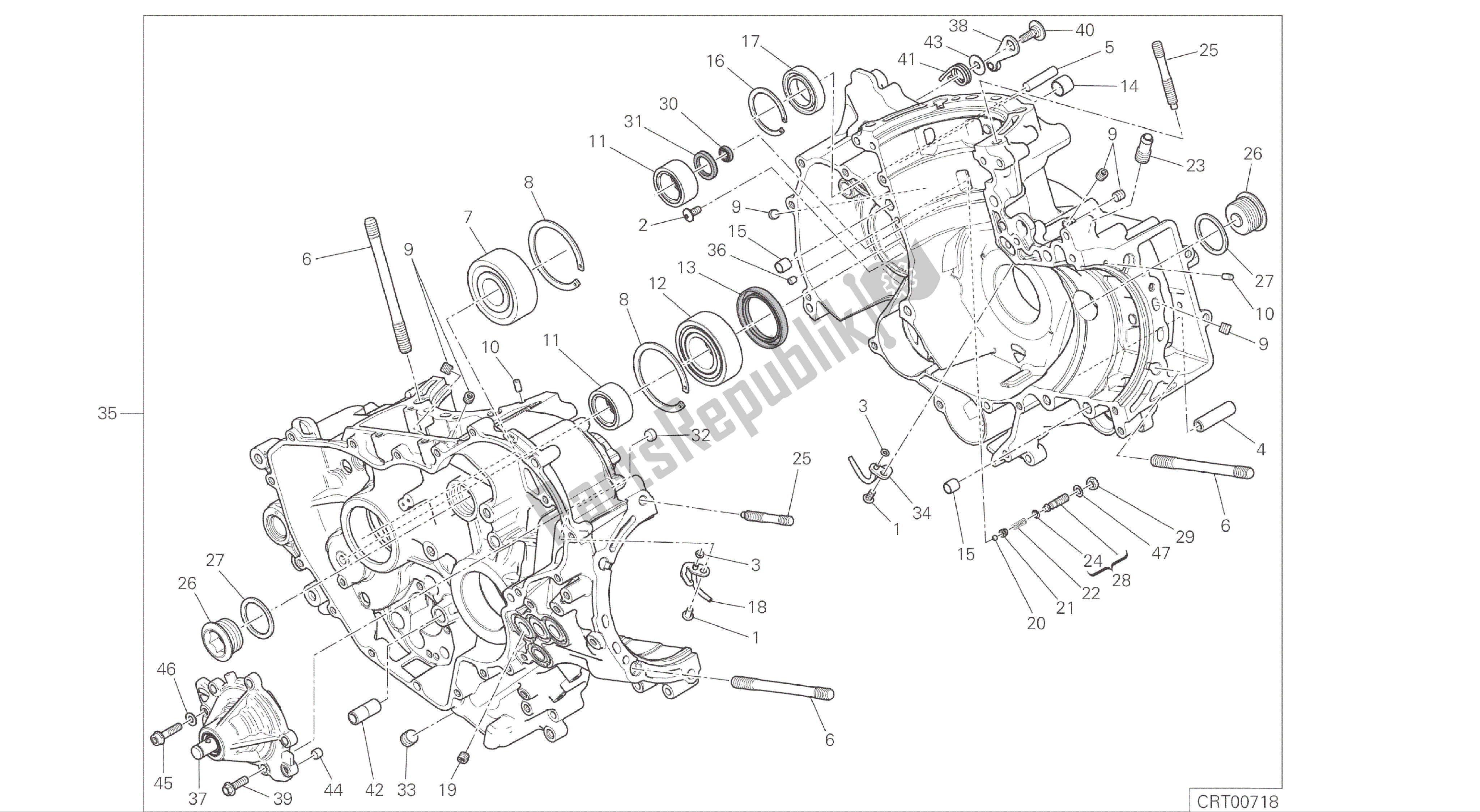 Alle onderdelen voor de Tekening 010 - Paar Halve Carters [mod: 1299; Xst: Aus, Eur, Fra, Jap, Twn] Groepsmotor van de Ducati Panigale ABS 1299 2016