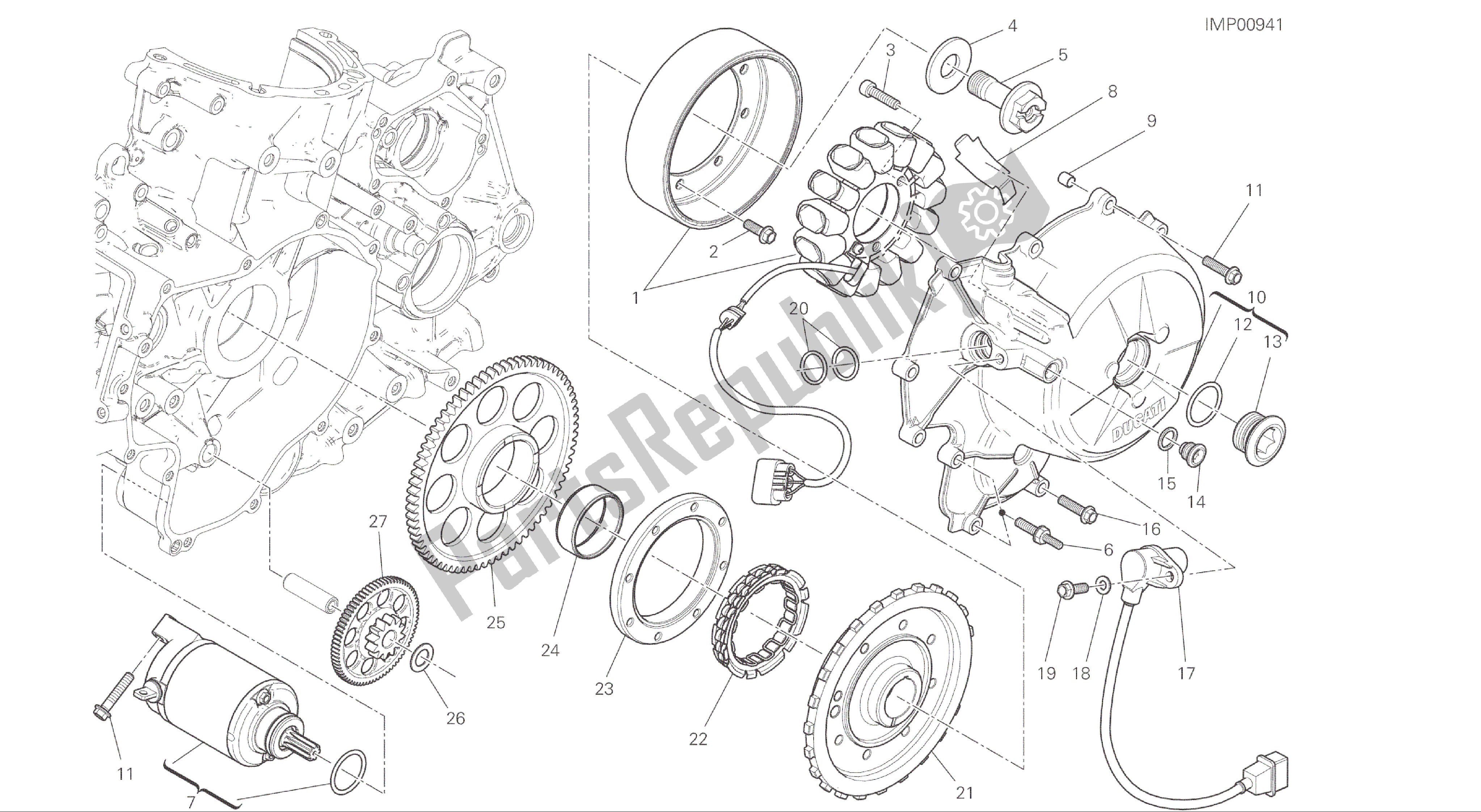 Alle onderdelen voor de Tekening 012 - Elektrisch Starten En Ontsteken [mod: 1299; Xst: Aus, Eur, Fra, Jap, Twn] Groepsmotor van de Ducati Panigale ABS 1299 2016