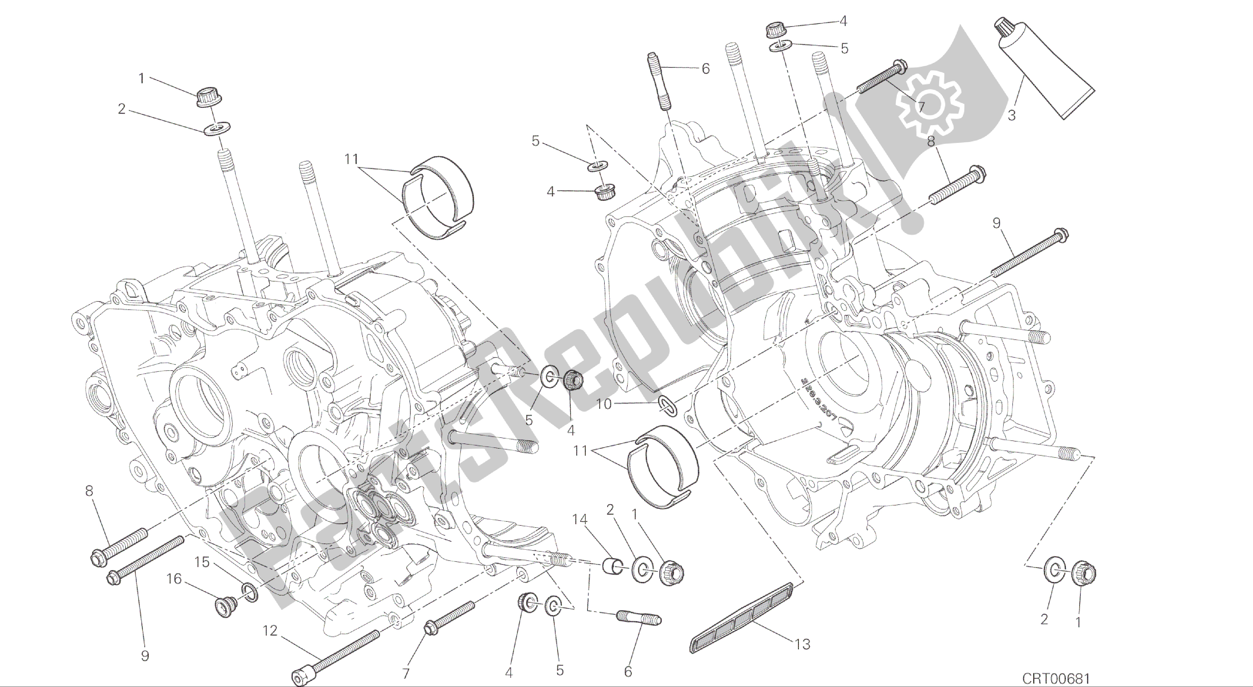 Todas las partes para Dibujo 10a - Par De Medio Cárter [mod: 1299; Xst: Aus, Eur, Fra, Jap, Twn] Motor De Grupo de Ducati Panigale ABS 1299 2016