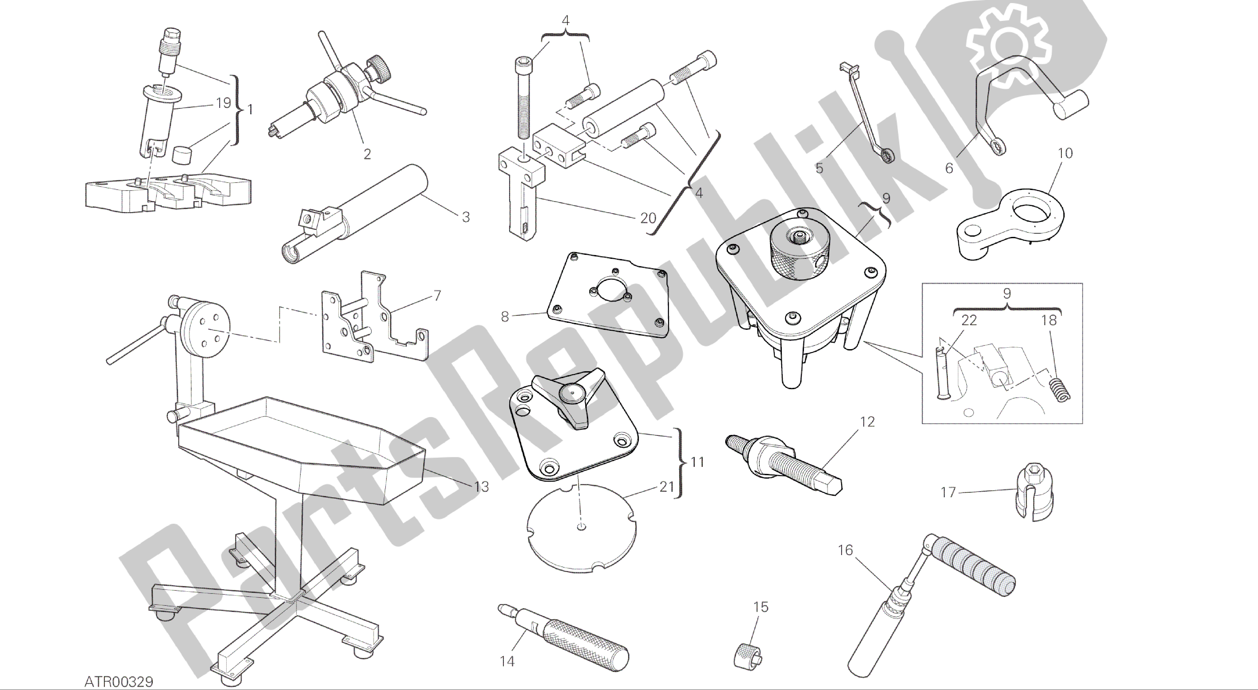 Todas las partes para Dibujo 01b - Herramientas De Servicio De Taller [mod: 1299; Xst: Aus, Eur, Fra, Jap, Twn] Herramientas De Grupo de Ducati Panigale ABS 1299 2016