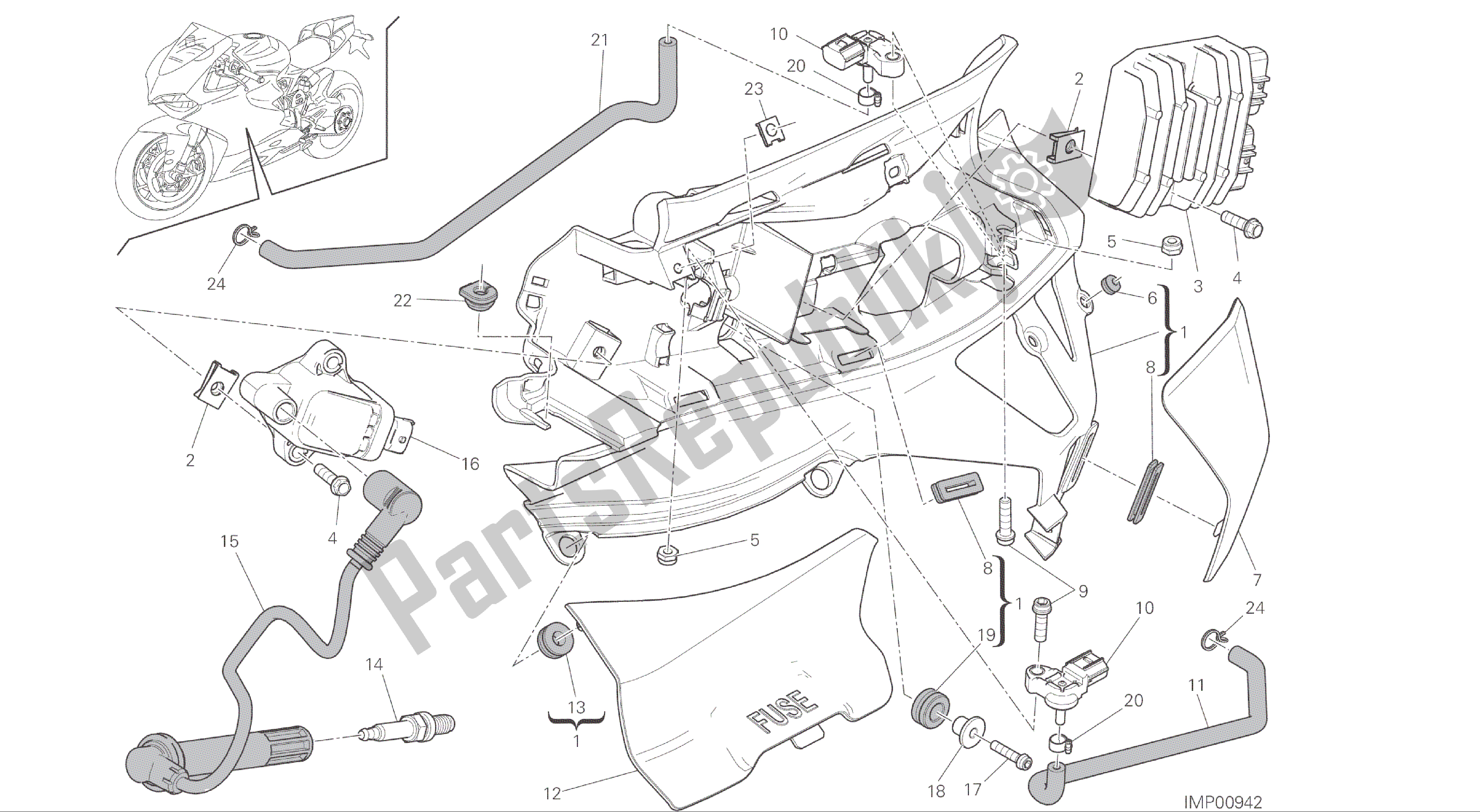 Alle onderdelen voor de Tekening 018 - Impianto Elettrico Sinistro [mod: 1299; Xst: Aus, Eur, Fra, Jap, Twn] Groep Elektrisch van de Ducati Panigale ABS 1299 2016