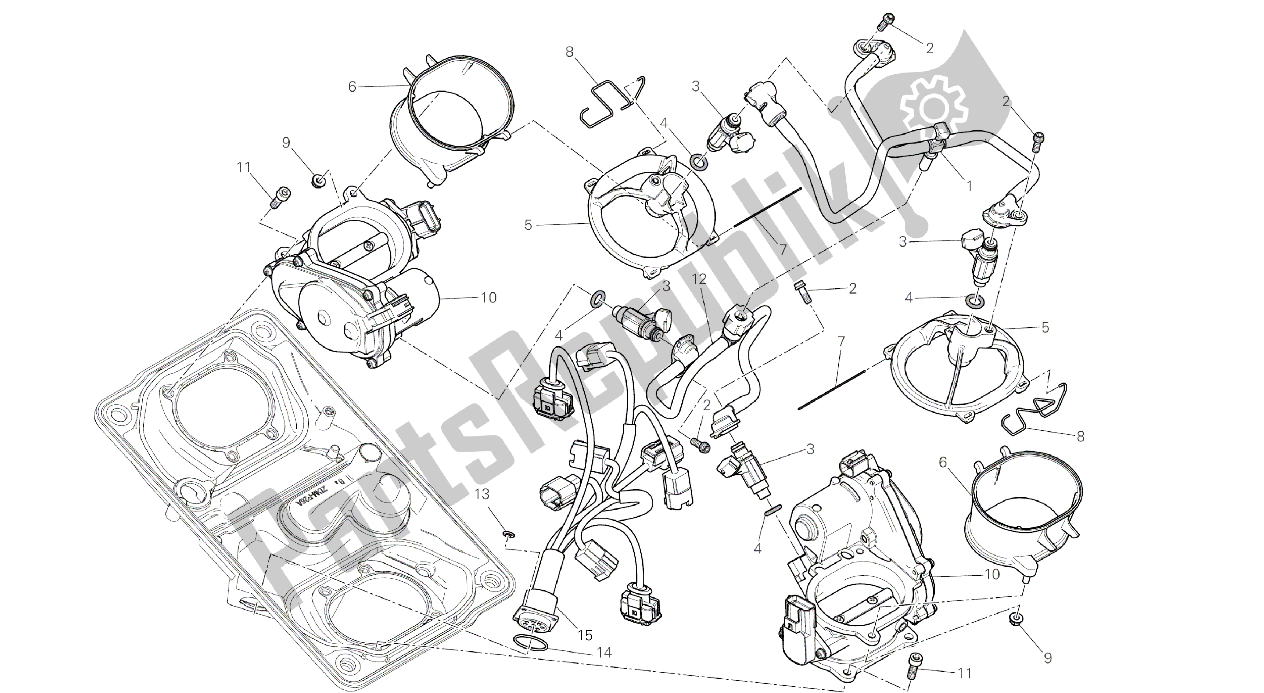 Alle onderdelen voor de Tekening 017 - Gasklephuis [mod: 1299; Xst: Aus, Eur, Fra, Jap, Twn] Groepsframe van de Ducati Panigale ABS 1299 2016