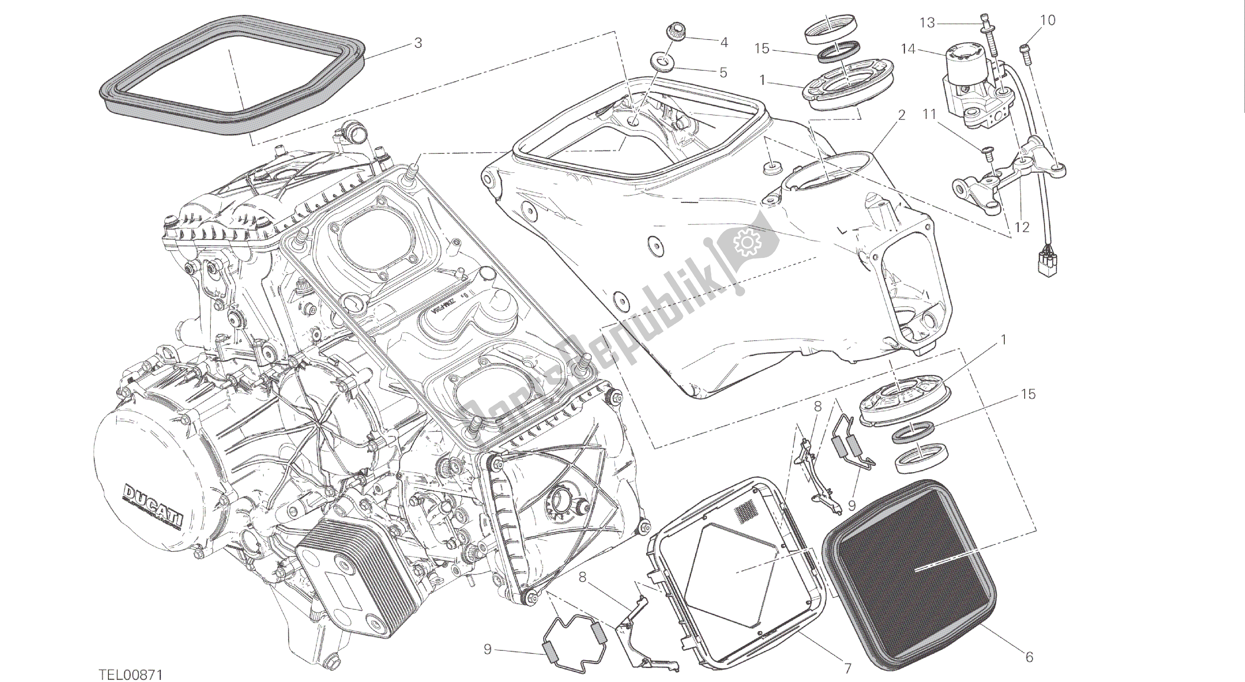 Todas as partes de Desenho 022 - Quadro [mod: 1299s; Xst: Aus, Eur, Fra, Jap, Twn] Quadro De Grupo do Ducati Panigale S ABS 1299 2016