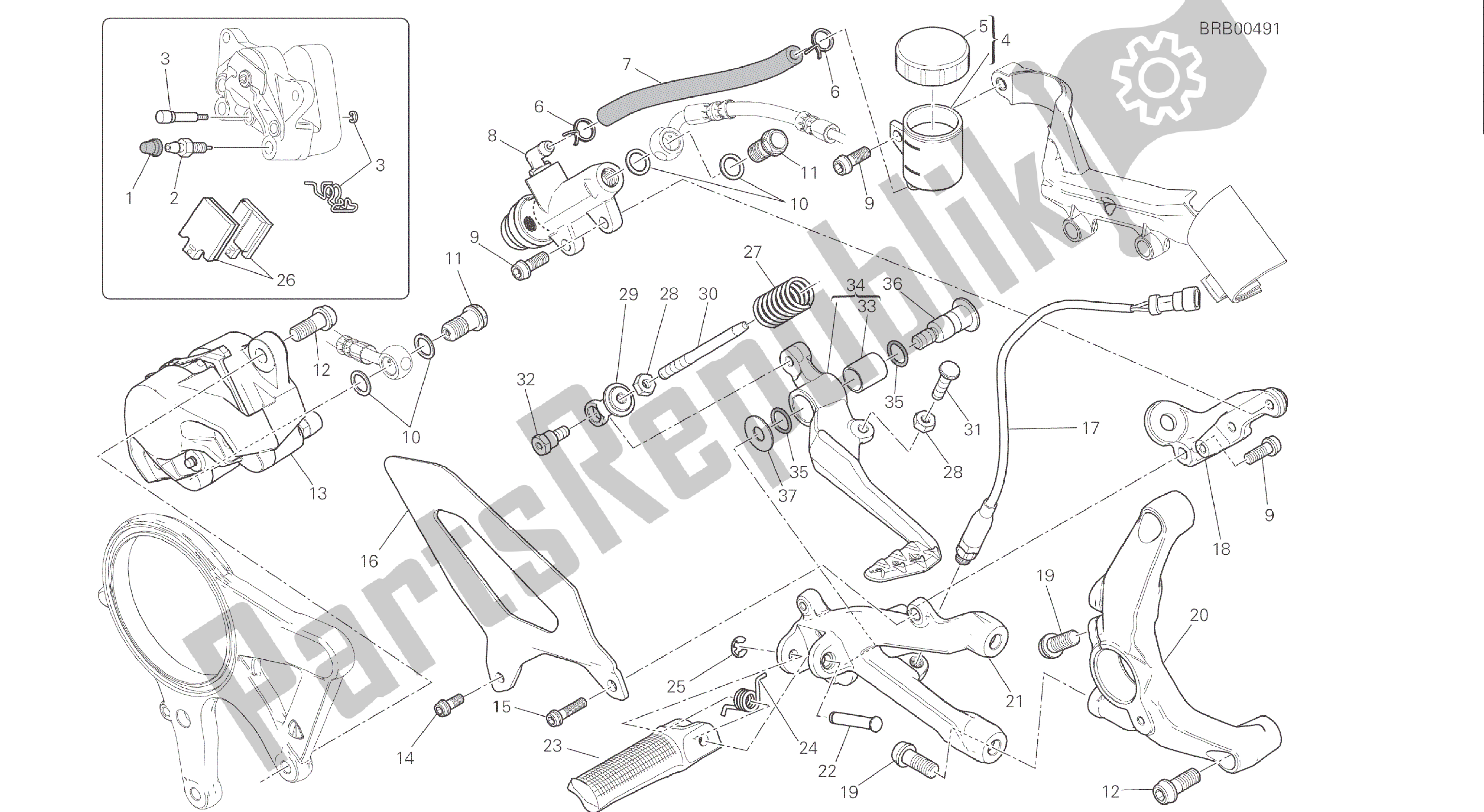 Todas as partes de Desenho 025 - Freno Posteriore [mod: 1299s; Xst: Aus, Eur, Fra, Jap, Twn] Quadro De Grupo do Ducati Panigale S ABS 1299 2016