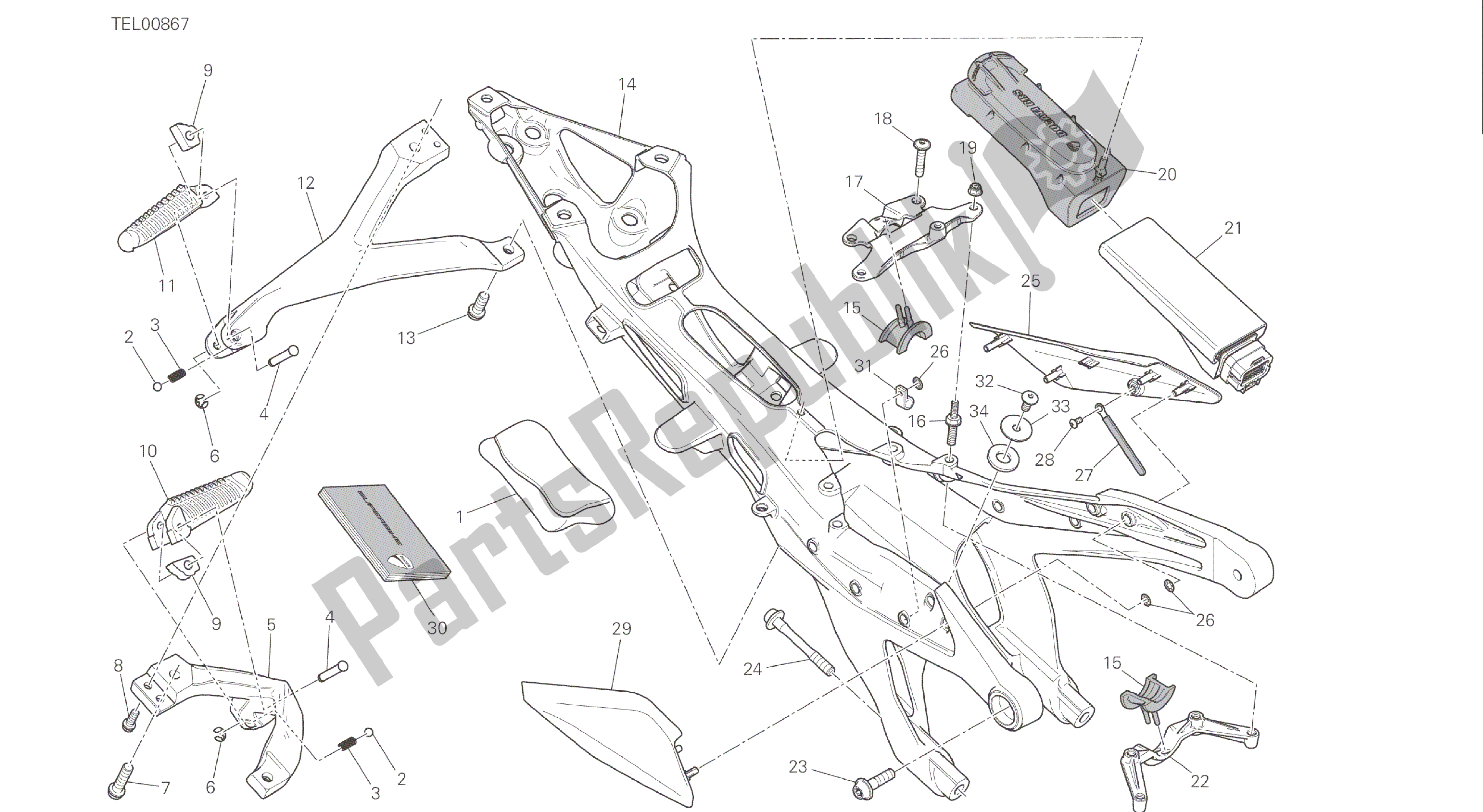 Alle onderdelen voor de Tekening 027 - Achterframe Comp. [mod: 1299s; Xst: Aus, Eur, Fra, Jap, Twn] Groepsframe van de Ducati Panigale S ABS 1299 2016