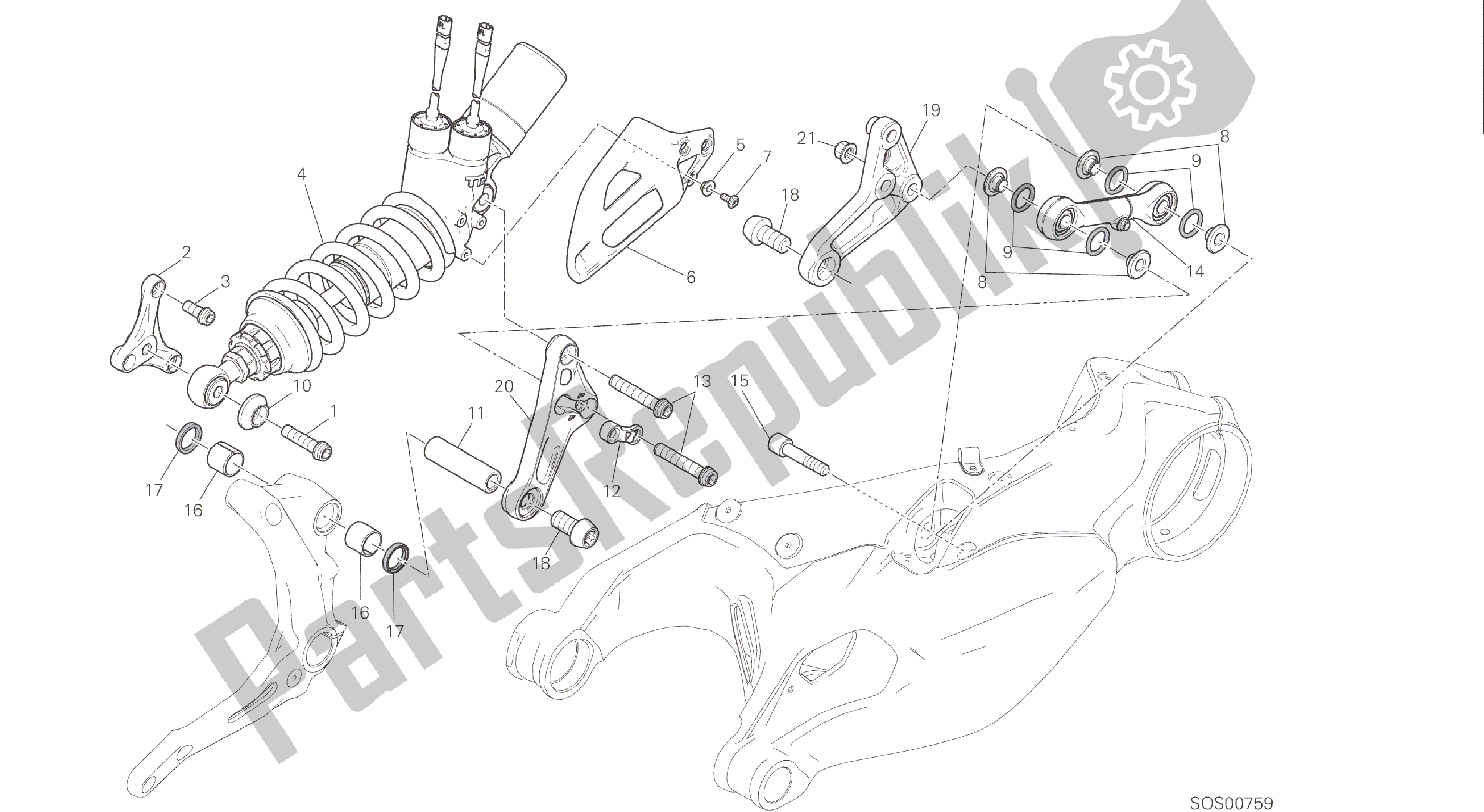 Alle onderdelen voor de Tekening 028 - Sospensione Posteriore [mod: 1299s; Xst: Aus, Eur, Fra, Jap, Twn] Groepsframe van de Ducati Panigale S ABS 1299 2016