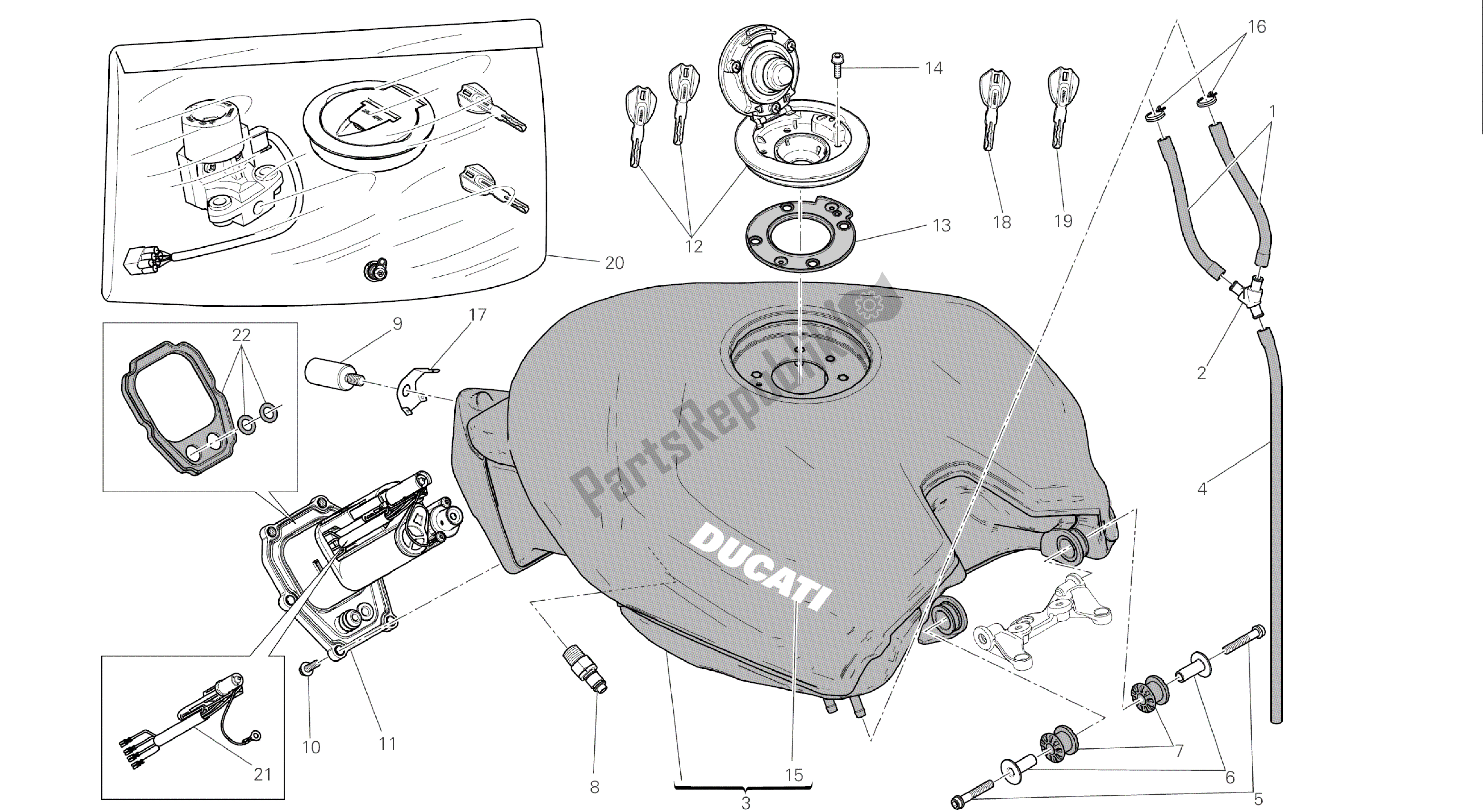 Alle onderdelen voor de Tekening 032 - Tank [mod: 1299s; Xst: Aus, Eur, Fra, Jap] Groepsframe van de Ducati Panigale S ABS 1299 2016