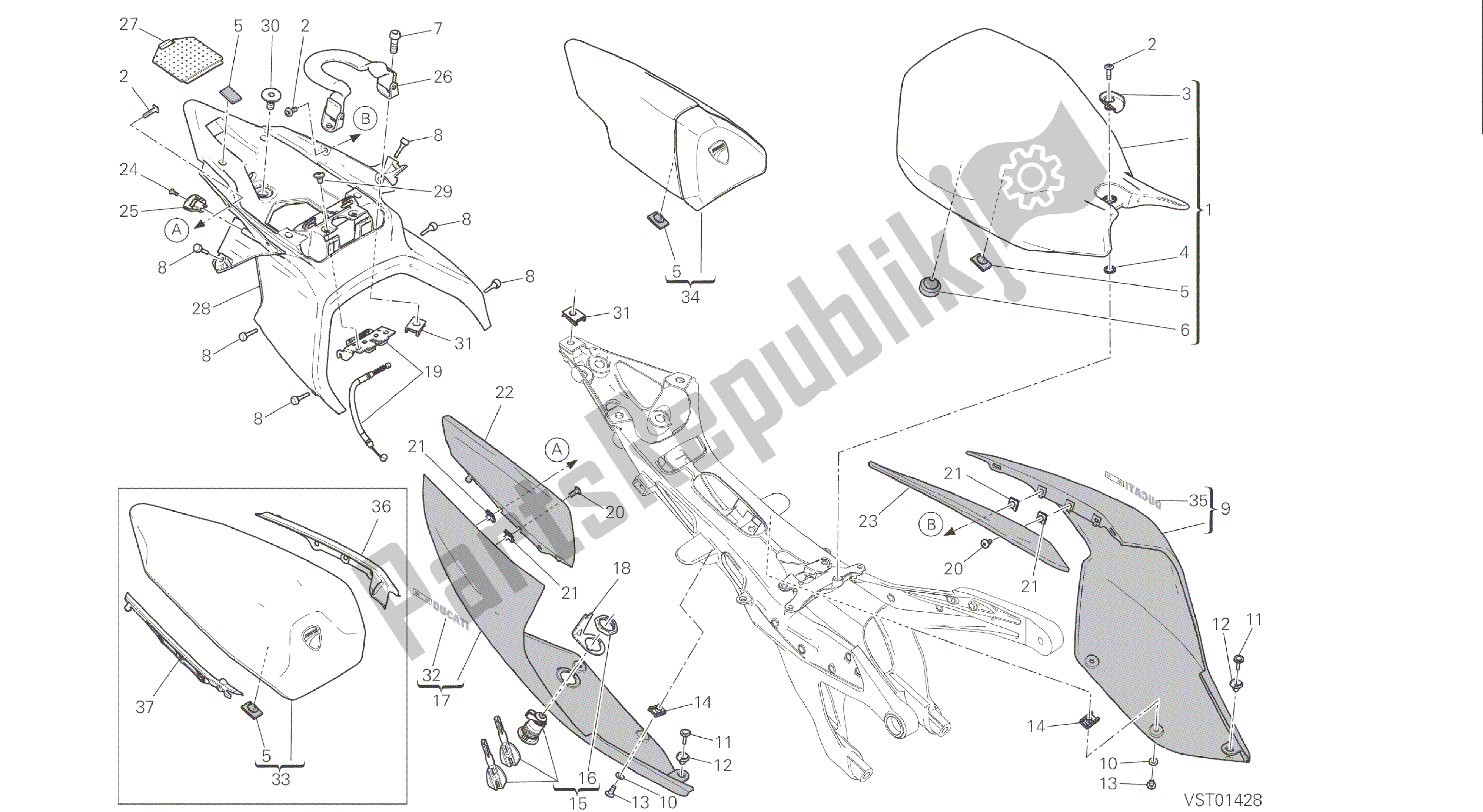 Todas las partes para Dibujo 033 - Asiento [mod: 1299s; Xst: Marco De Grupo Aus, Eur, Fra, Jap, Twn] de Ducati Panigale S ABS 1299 2016