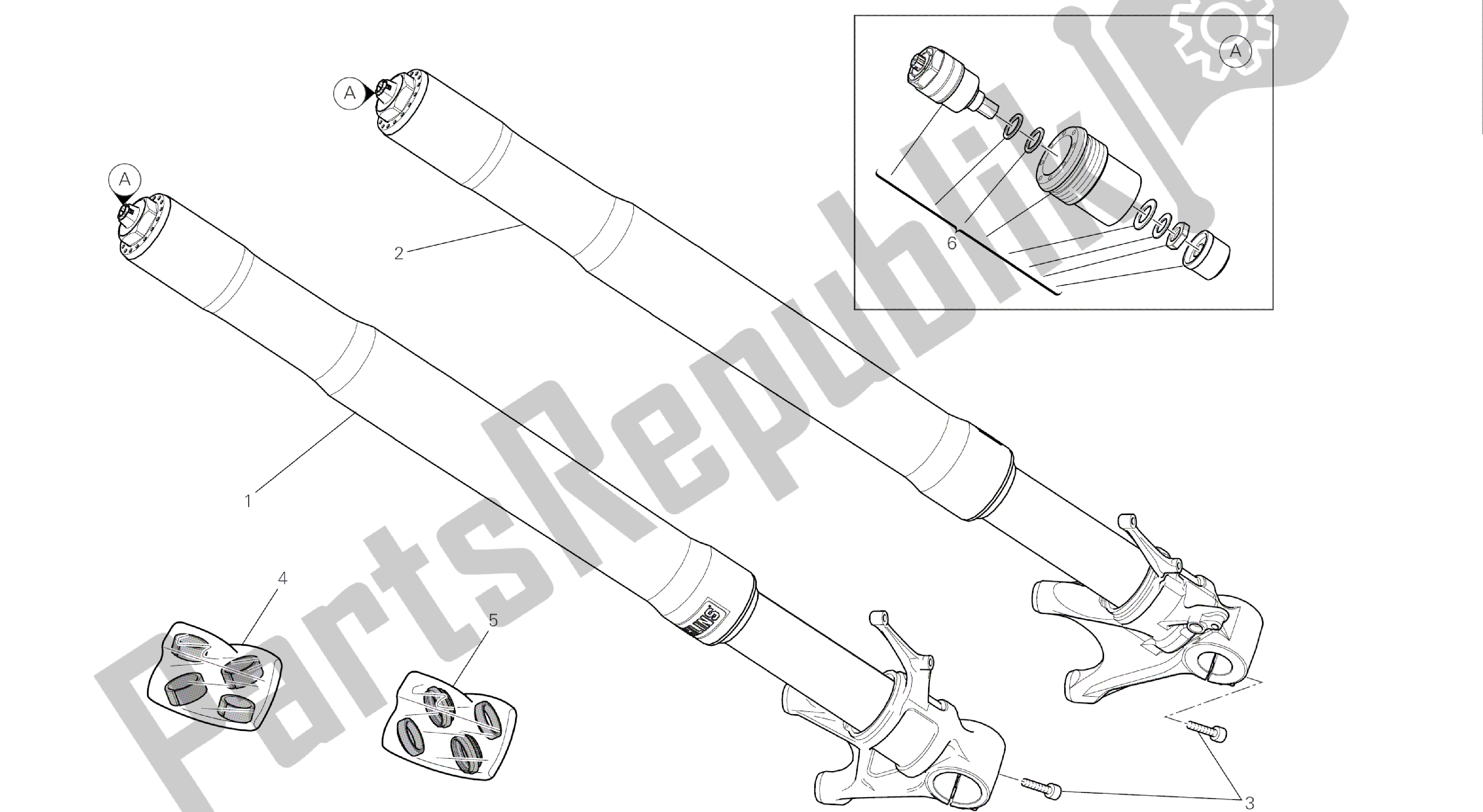 Alle onderdelen voor de Tekening 21a - Voorvork [mod: 1299s; Xst: Aus, Eur, Fra, Jap, Twn] Groepsframe van de Ducati Panigale S ABS 1299 2016