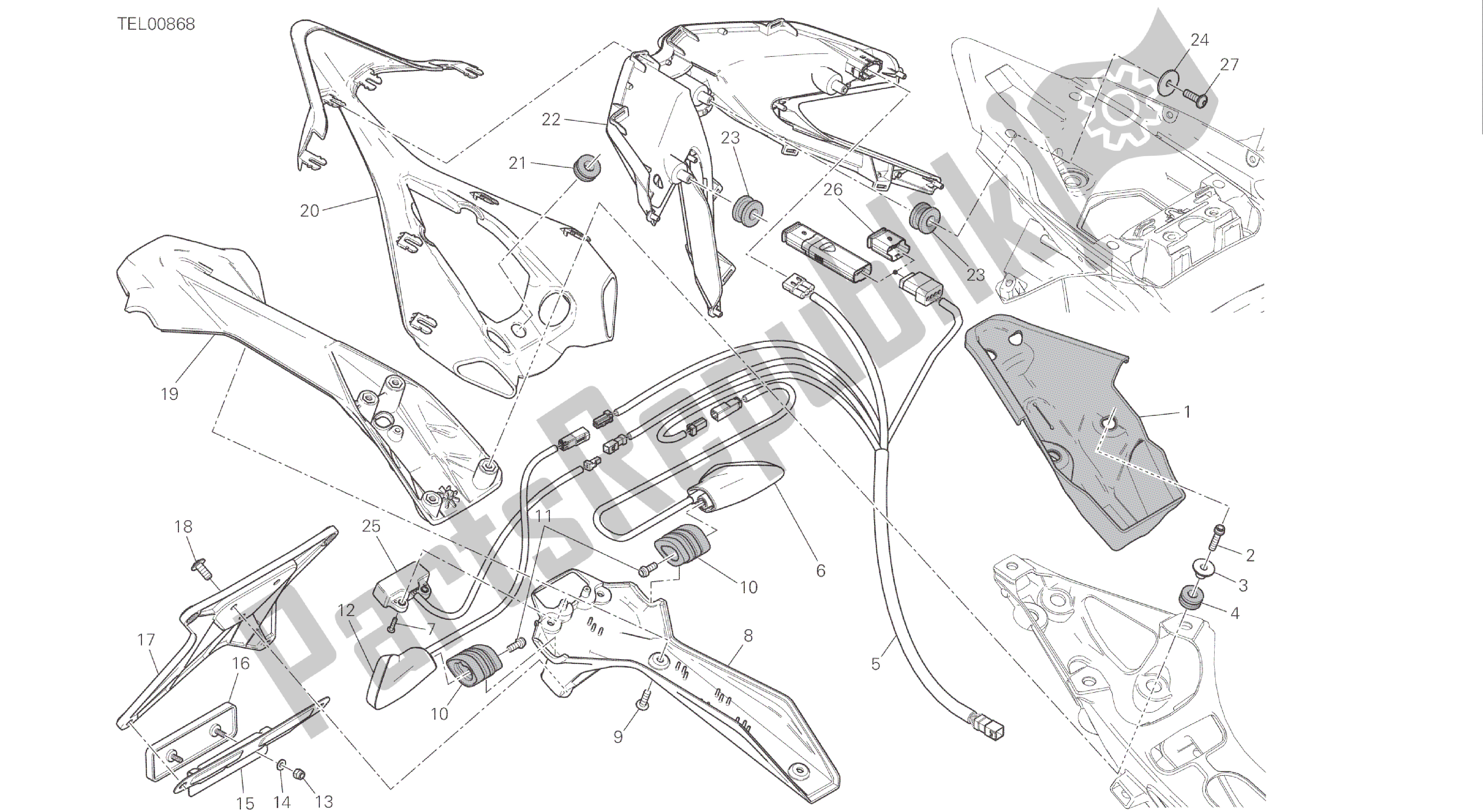 Todas las partes para Dibujo 27a - Soporte De Matrícula - Luz Trasera [mod: 1299s; Marco De Grupo Xst: Eur, Fra, Jap, Twn] de Ducati Panigale S ABS 1299 2016