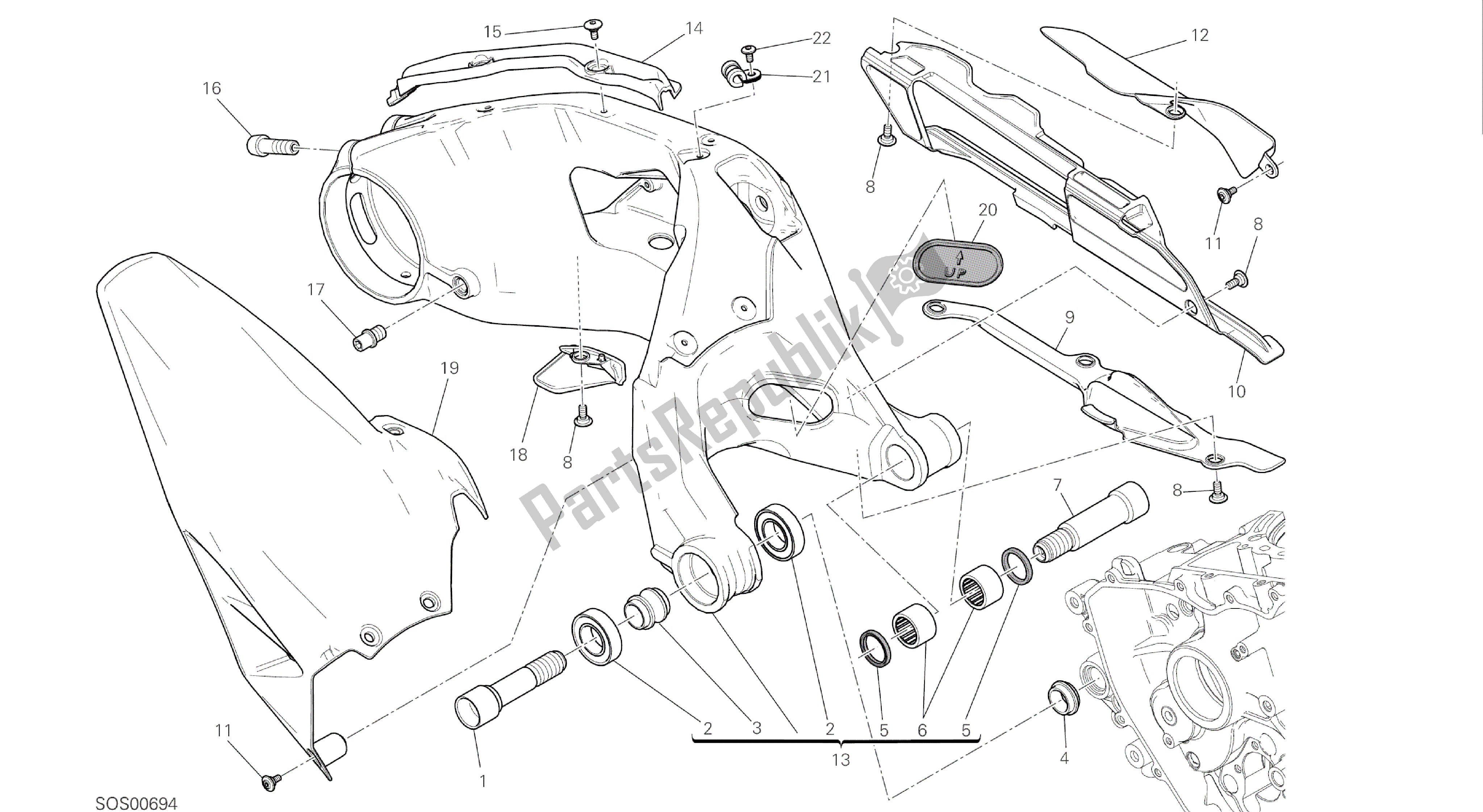Todas las partes para Dibujo 28a - Forcellone Posteriore [mod: 1299s; Xst: Marco De Grupo Aus, Eur, Fra, Jap, Twn] de Ducati Panigale S ABS 1299 2016