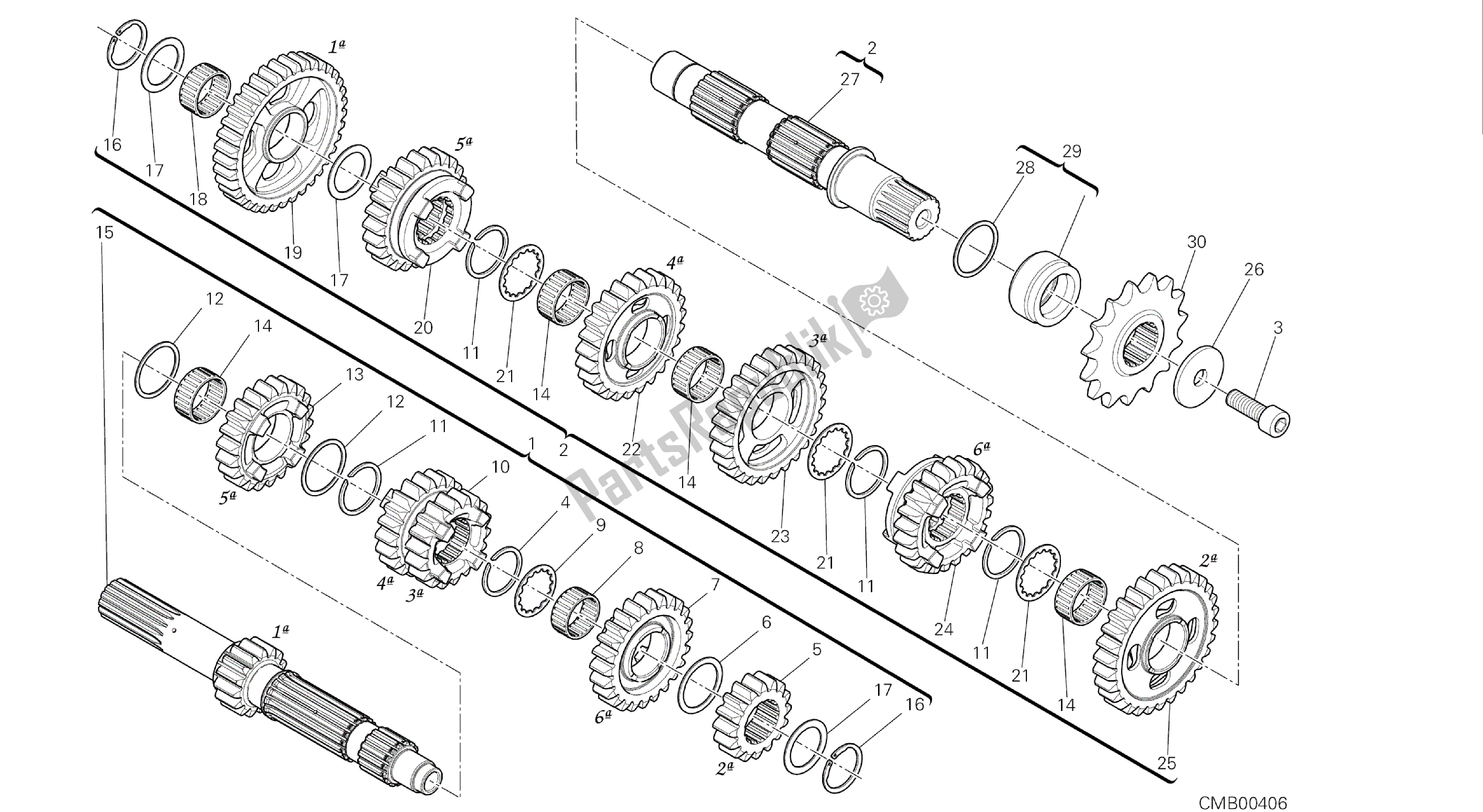 Todas as partes de Desenho 003 - Caixa De Engrenagens [mod: 1299s; Xst: Aus, Eur, Fra, Jap, Twn] Motor De Grupo do Ducati Panigale S ABS 1299 2016