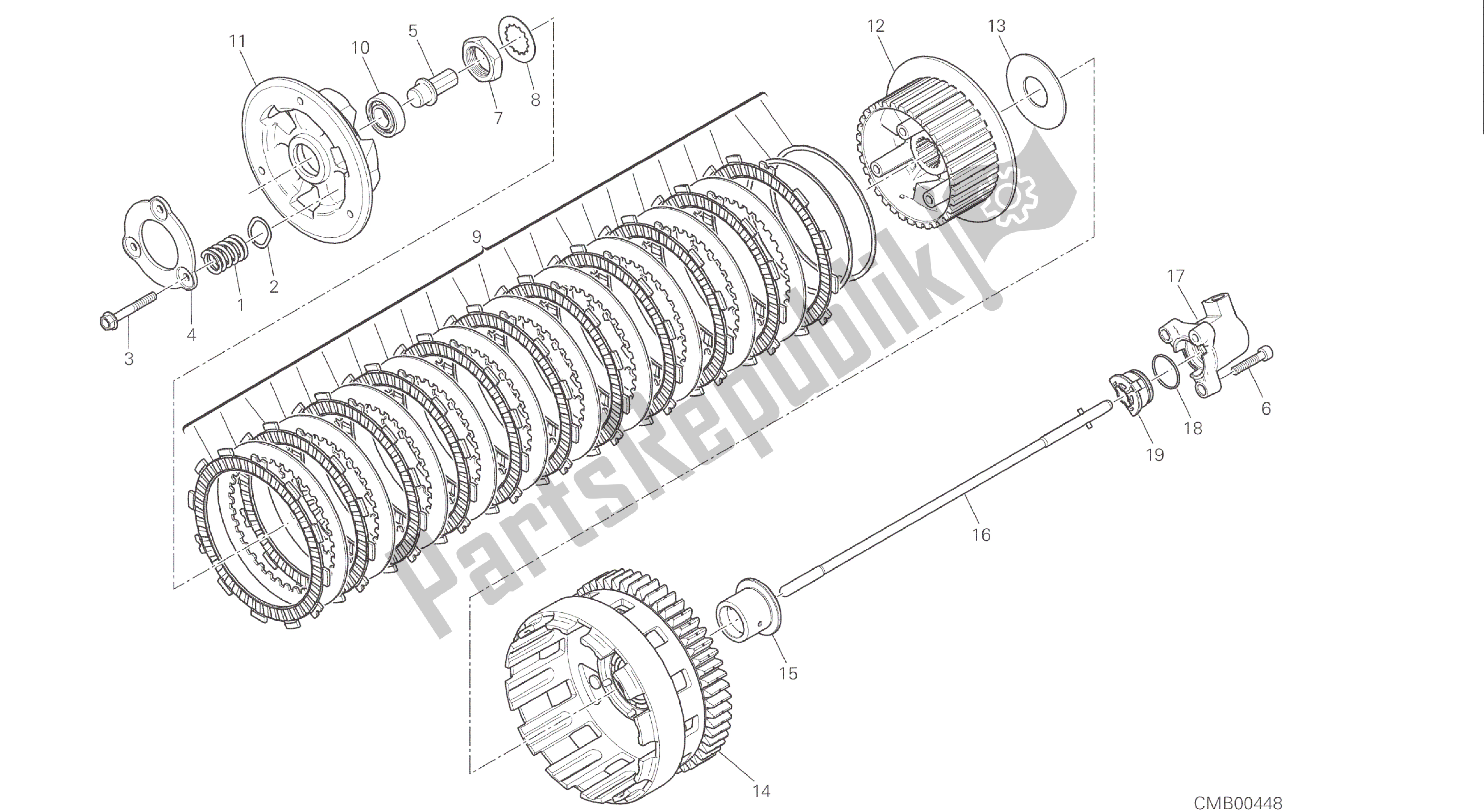 Todas las partes para Dibujo 004 - Motor Del Grupo Embrague [mod: 1299s; Xst: Aus, Eur, Fra, Jap, Twn] de Ducati Panigale S ABS 1299 2016