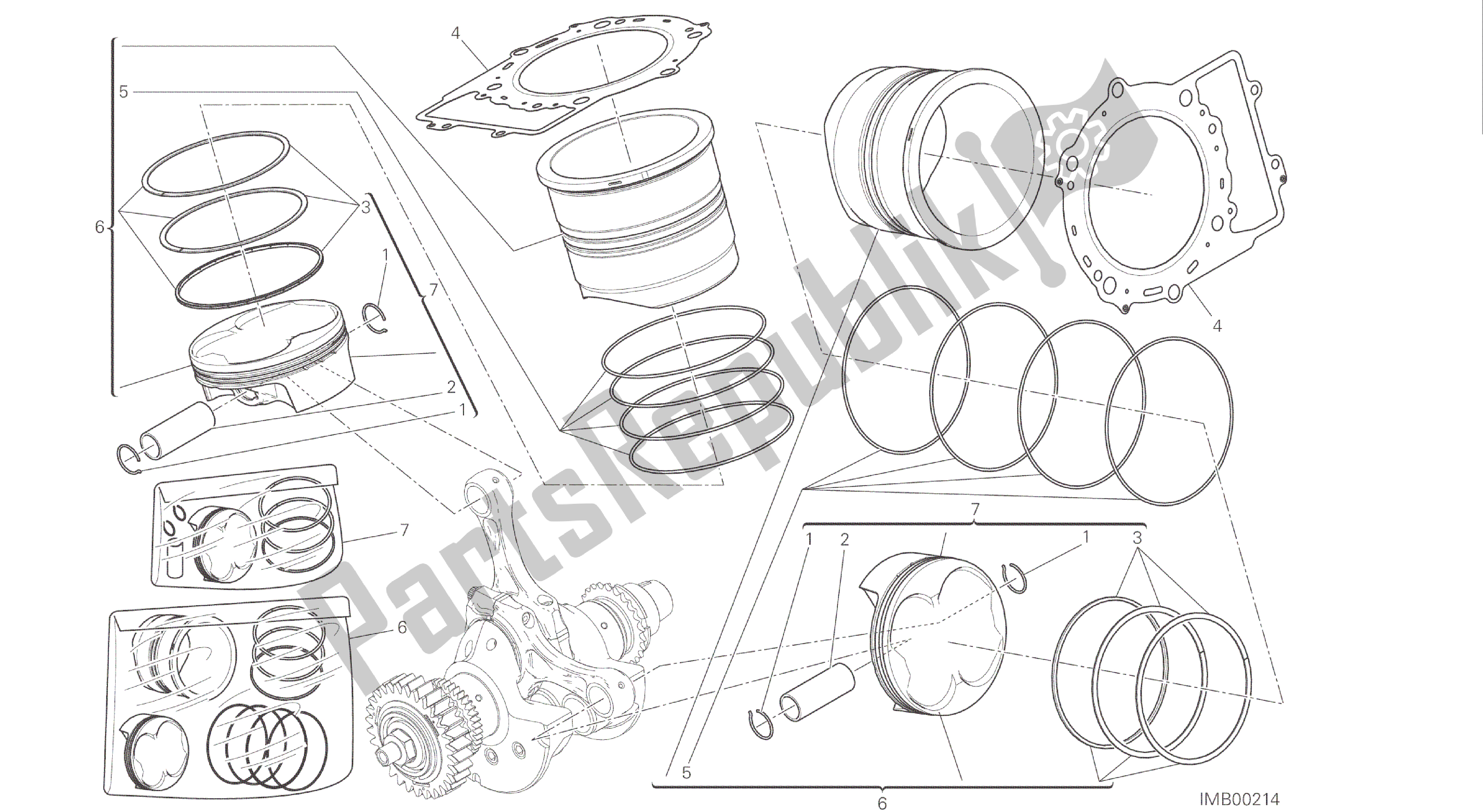 Alle onderdelen voor de Tekening 007 - Cilinders - Zuigers [mod: 1299s; Xst: Aus, Eur, Fra, Jap, Twn] Groepsmotor van de Ducati Panigale S ABS 1299 2016