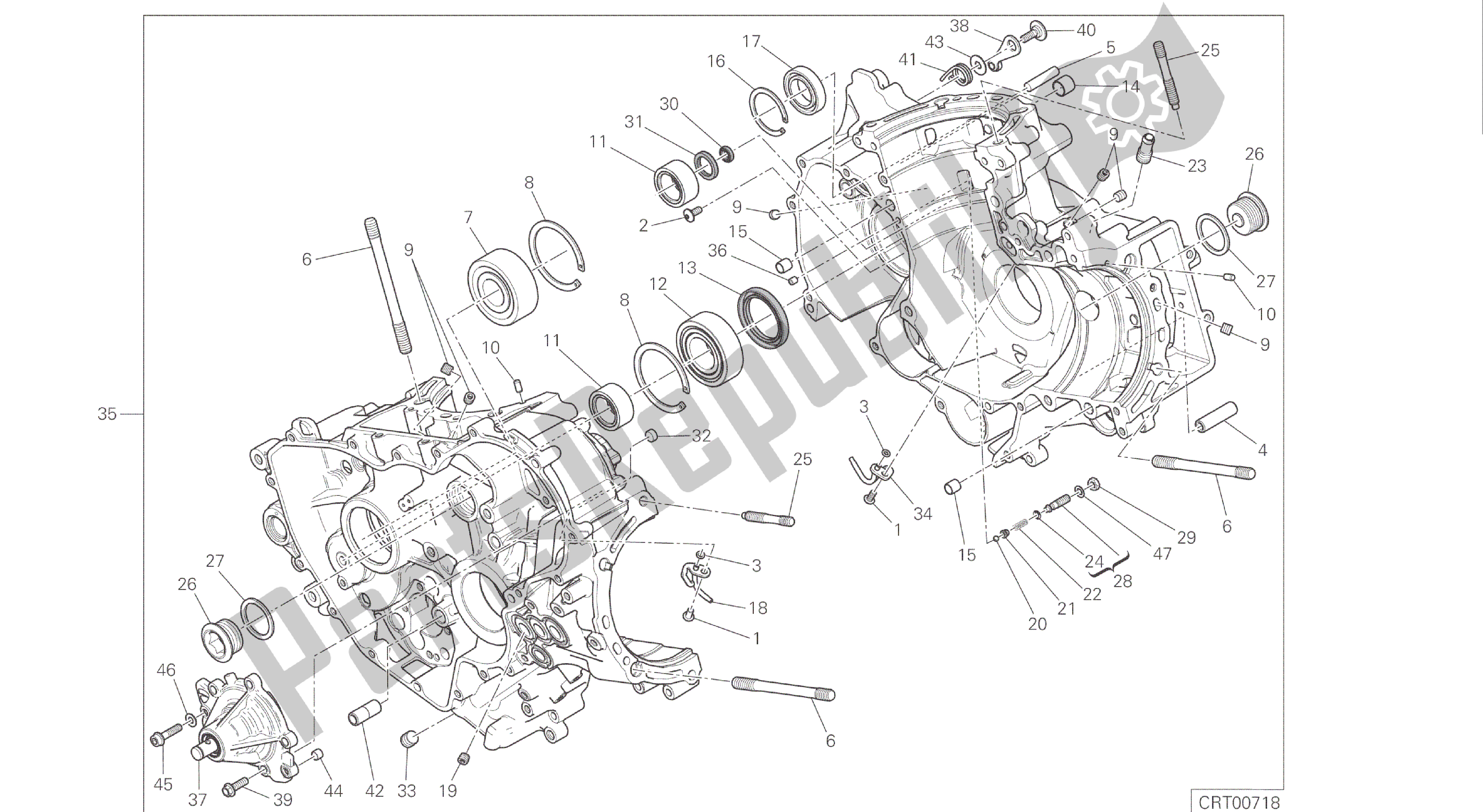 Alle onderdelen voor de Tekening 010 - Paar Halve Carters [mod: 1299s; Xst: Aus, Eur, Fra, Jap, Twn] Groepsmotor van de Ducati Panigale S ABS 1299 2016