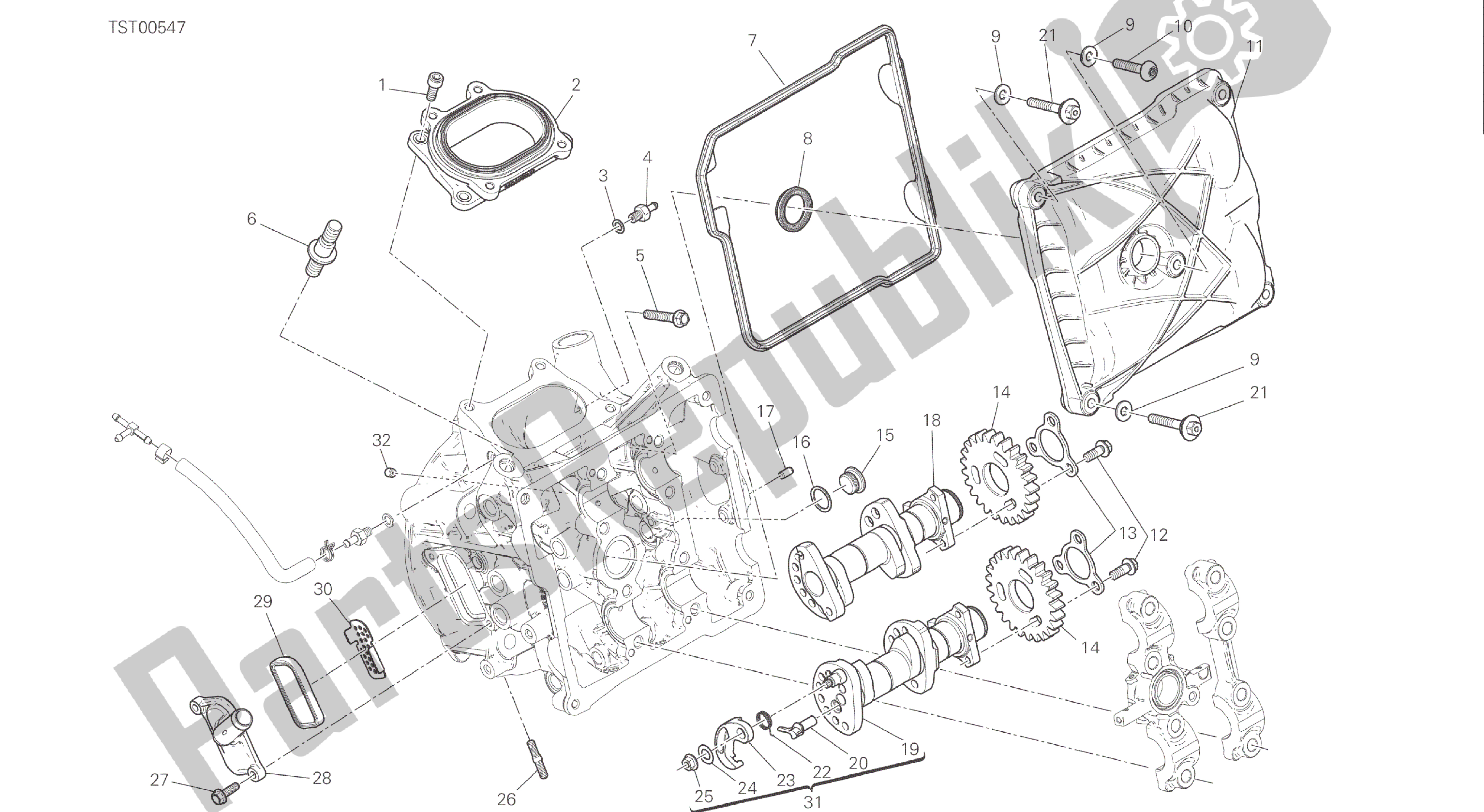 Todas as partes de Desenho 013 - Testa Orizzontale - Distribuzione [mod: 1299s; Xst: Twn] Motor De Grupo do Ducati Panigale S ABS 1299 2016