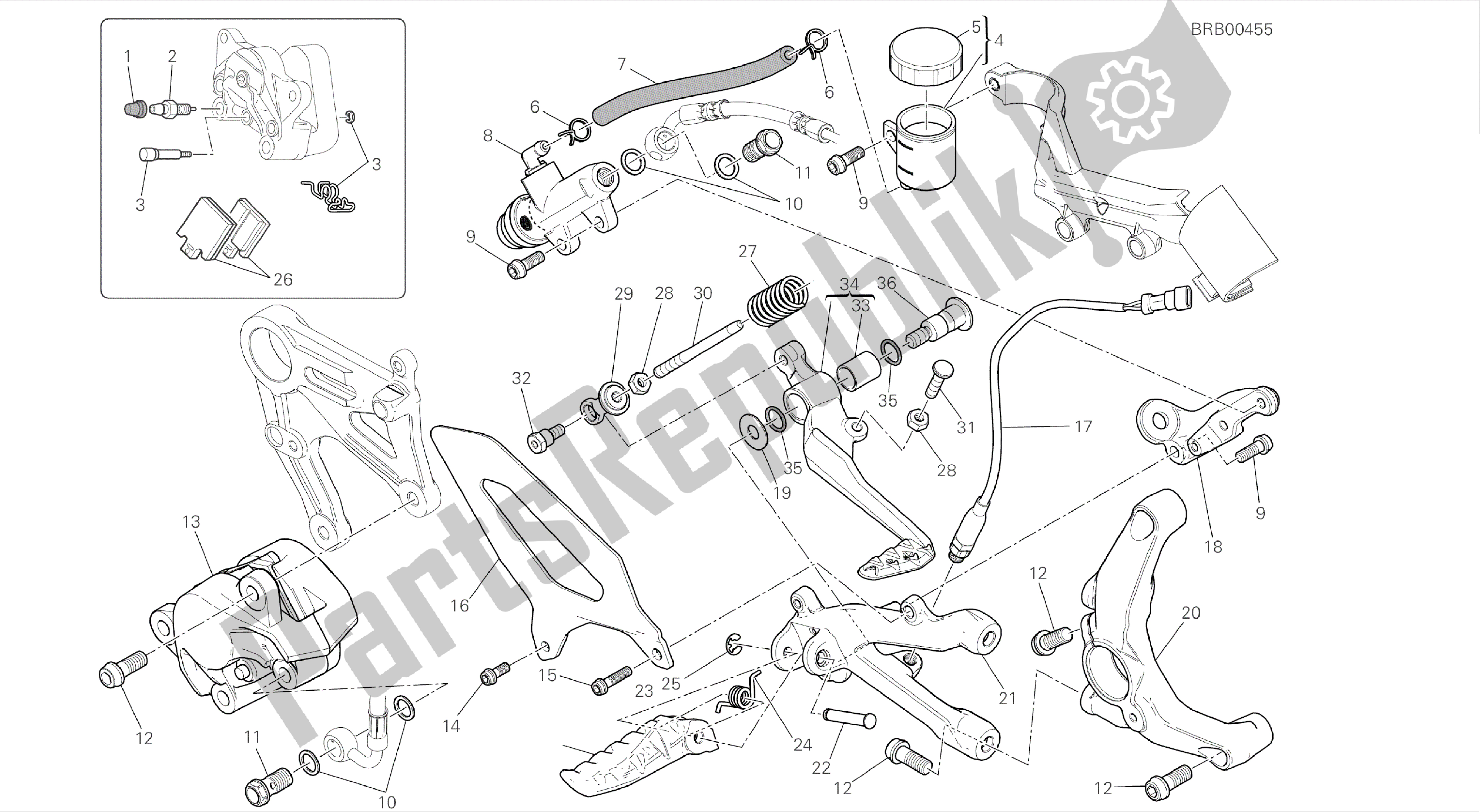 Todas las partes para Dibujo 025 - Freno Posteriore [mod: 899 Abs; Xst: Marco De Grupo Aus, Eur, Fra, Jap, Twn] de Ducati Panigale 899 2014