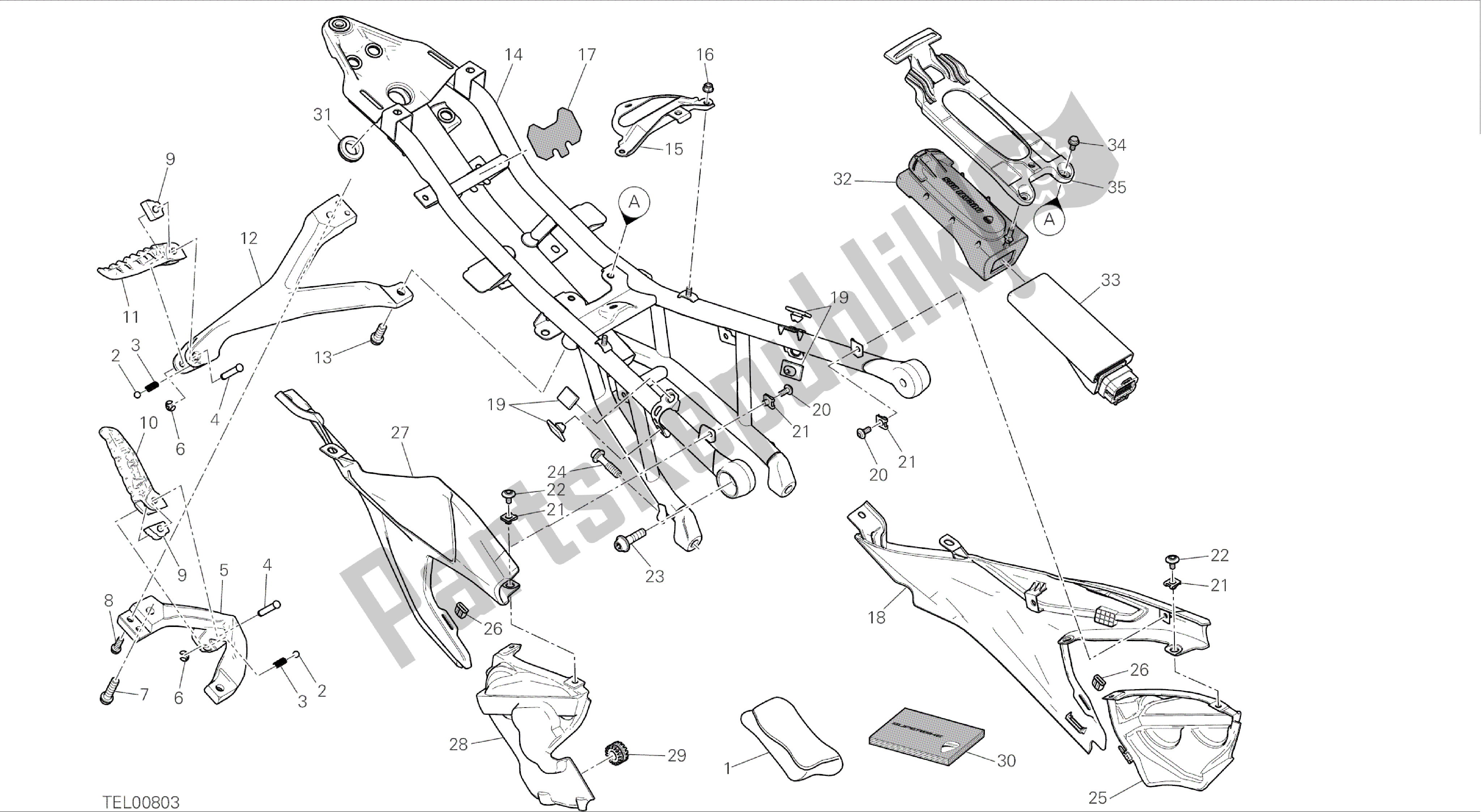 Alle onderdelen voor de Tekening 027 - Achterframe Comp. [mod: 899 Abs; Xst: Aus, Eur, Fra, Jap, Twn] Groepsframe van de Ducati Panigale 899 2014