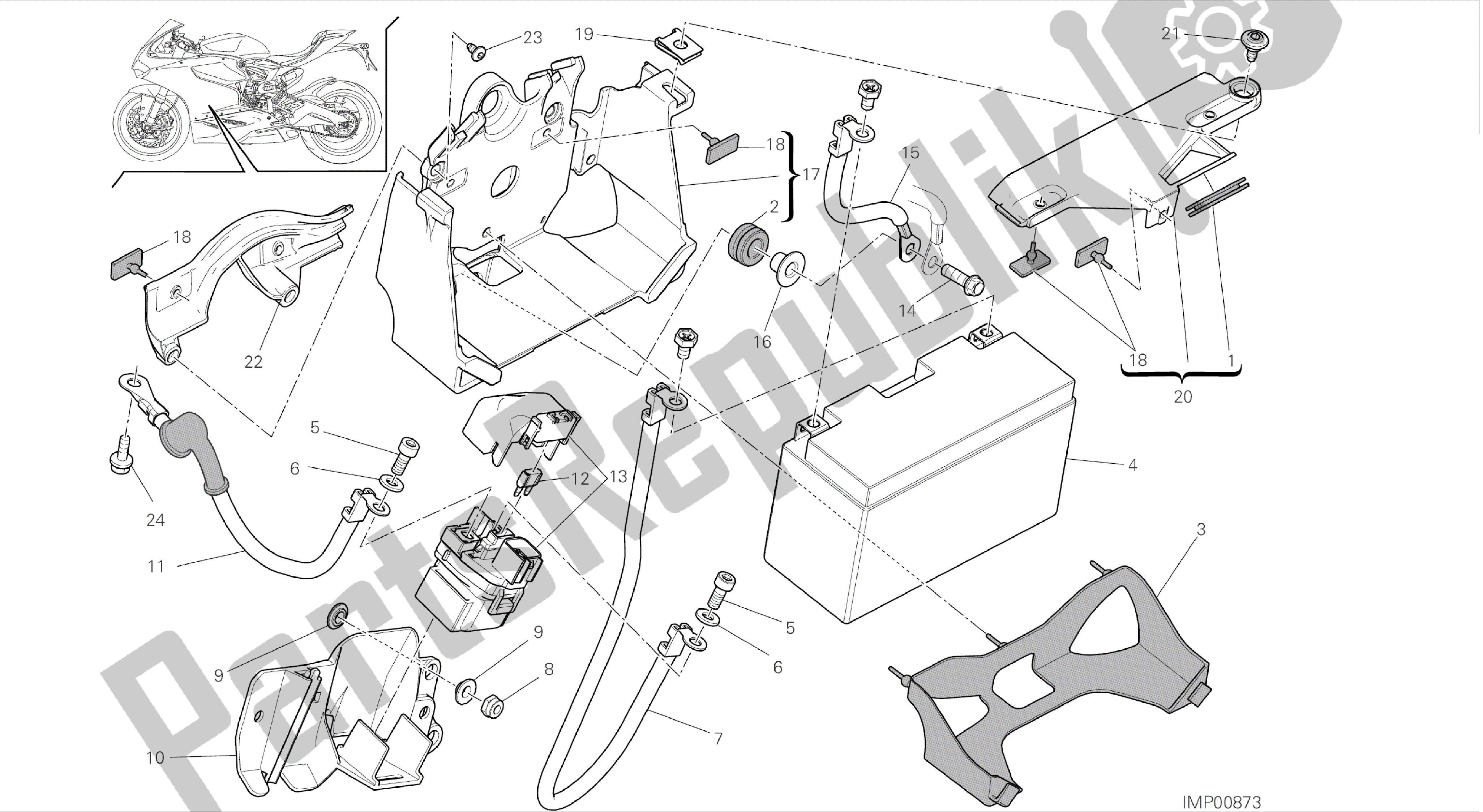 Todas las partes para Dibujo 18a - Soporte De Batería [mod: 899 Abs; Xst: Aus, Eur, Fra, Jap, Twn] Grupo Eléctrico de Ducati Panigale 899 2014