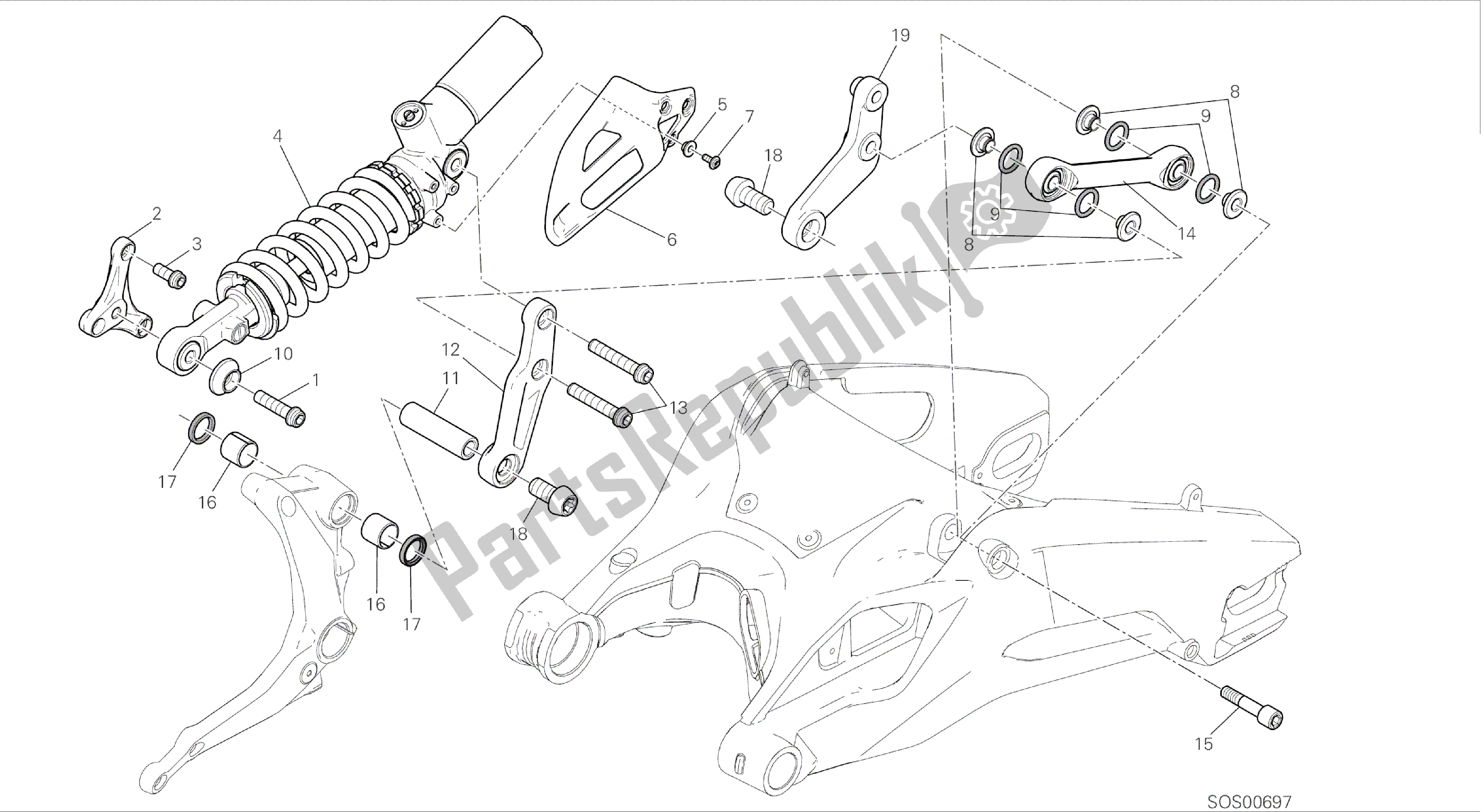 Todas las partes para Dibujo 028 - Sospensione Posteriore [mod: 899abs; Xst: Marco De Grupo Aus, Eur, Fra, Jap, Twn] de Ducati Panigale 899 2014