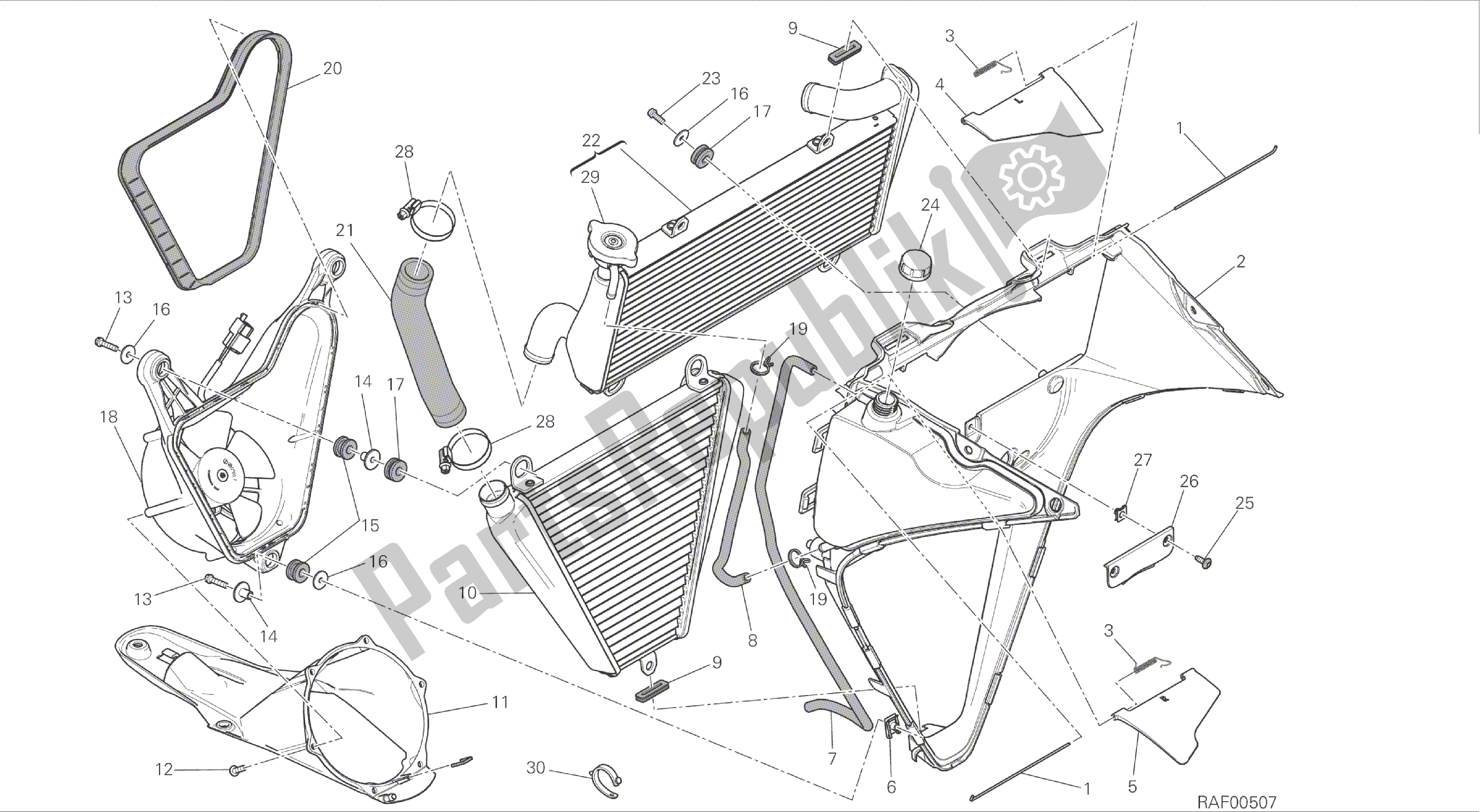 Todas las partes para Dibujo 030 - Enfriador De Agua [mod: 899 Abs; Xst: Marco De Grupo Aus, Eur, Fra, Jap, Twn] de Ducati Panigale 899 2014