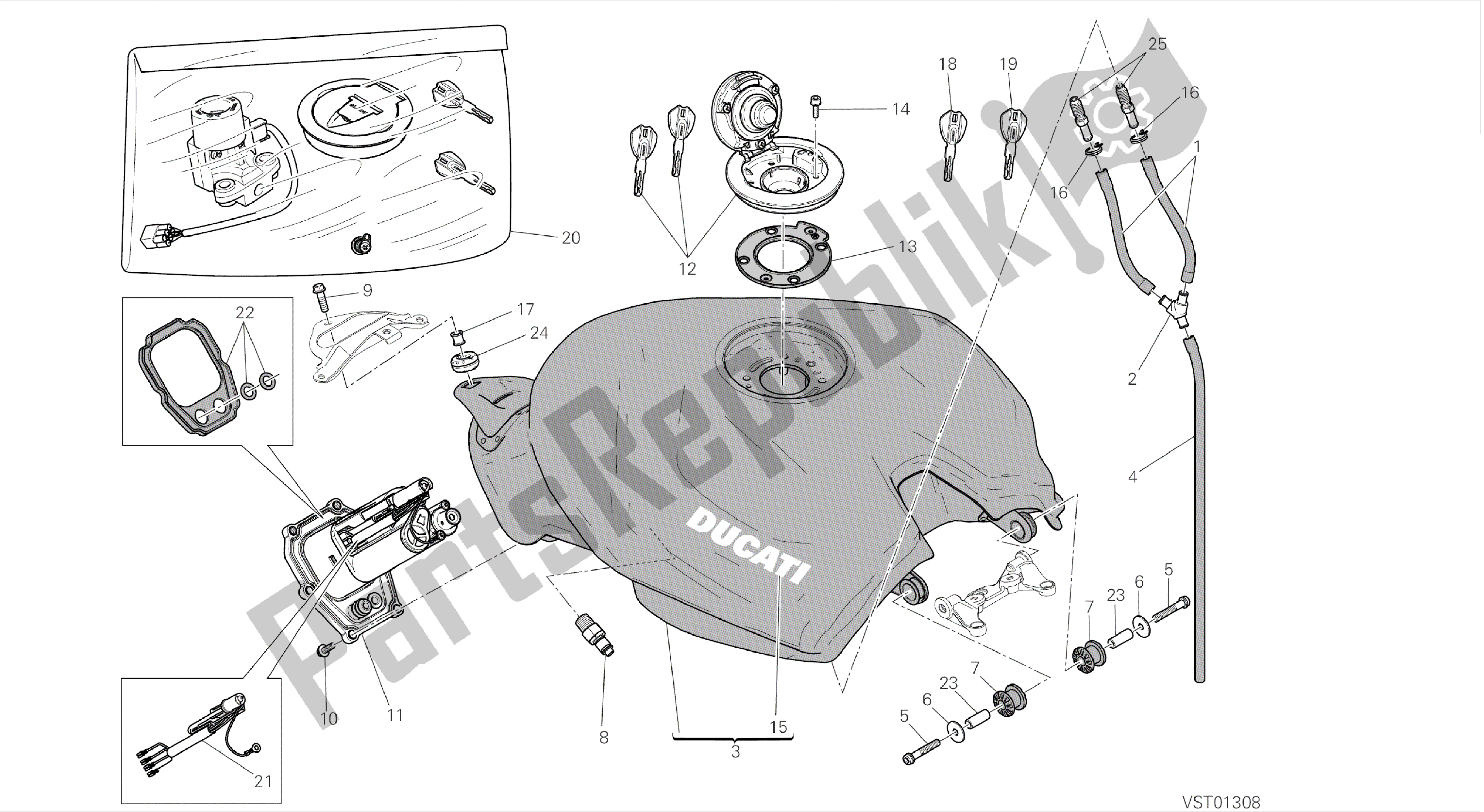Todas las partes para Dibujo 032 - Tanque [mod: 899 Abs; Xst: Marco De Grupo Aus, Eur, Fra, Jap] de Ducati Panigale 899 2014