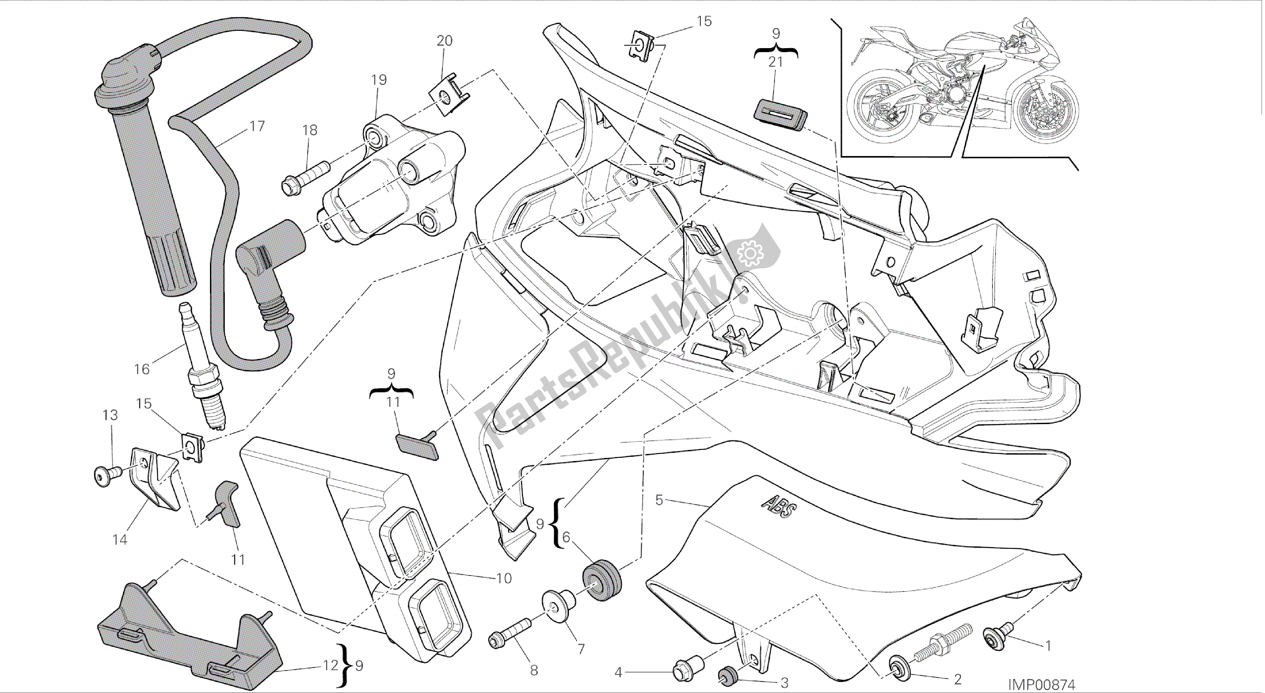 Alle onderdelen voor de Tekening 18b - Impianto Elettrico Destro [mod: 899abs; Xst: Aus, Eur, Fra, Jap, Twn] Groep Elektrisch van de Ducati Panigale 899 2014