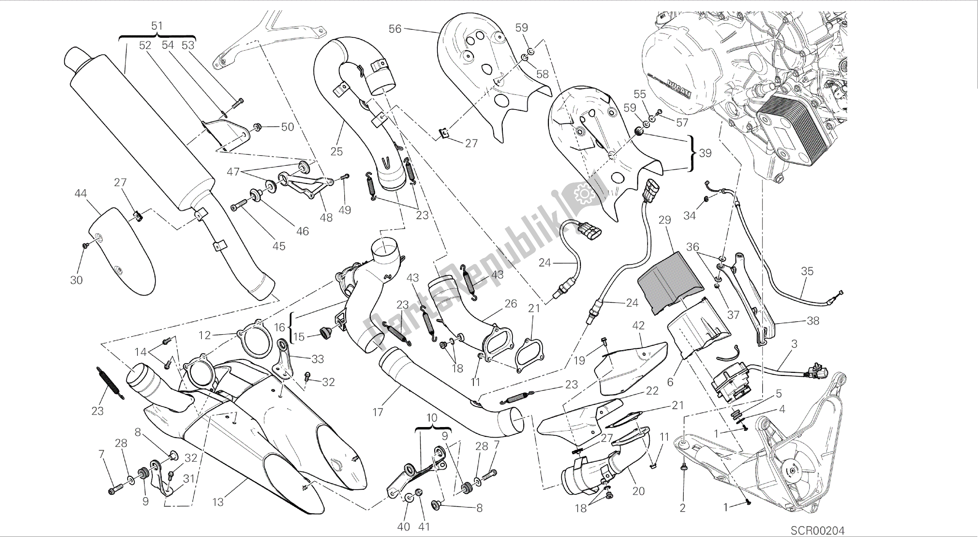 Alle onderdelen voor de Tekening 19a - Uitlaatsysteem (jap) [mod: 899 Abs; Xst: Jap, Twn] Groepsframe van de Ducati Panigale 899 2014