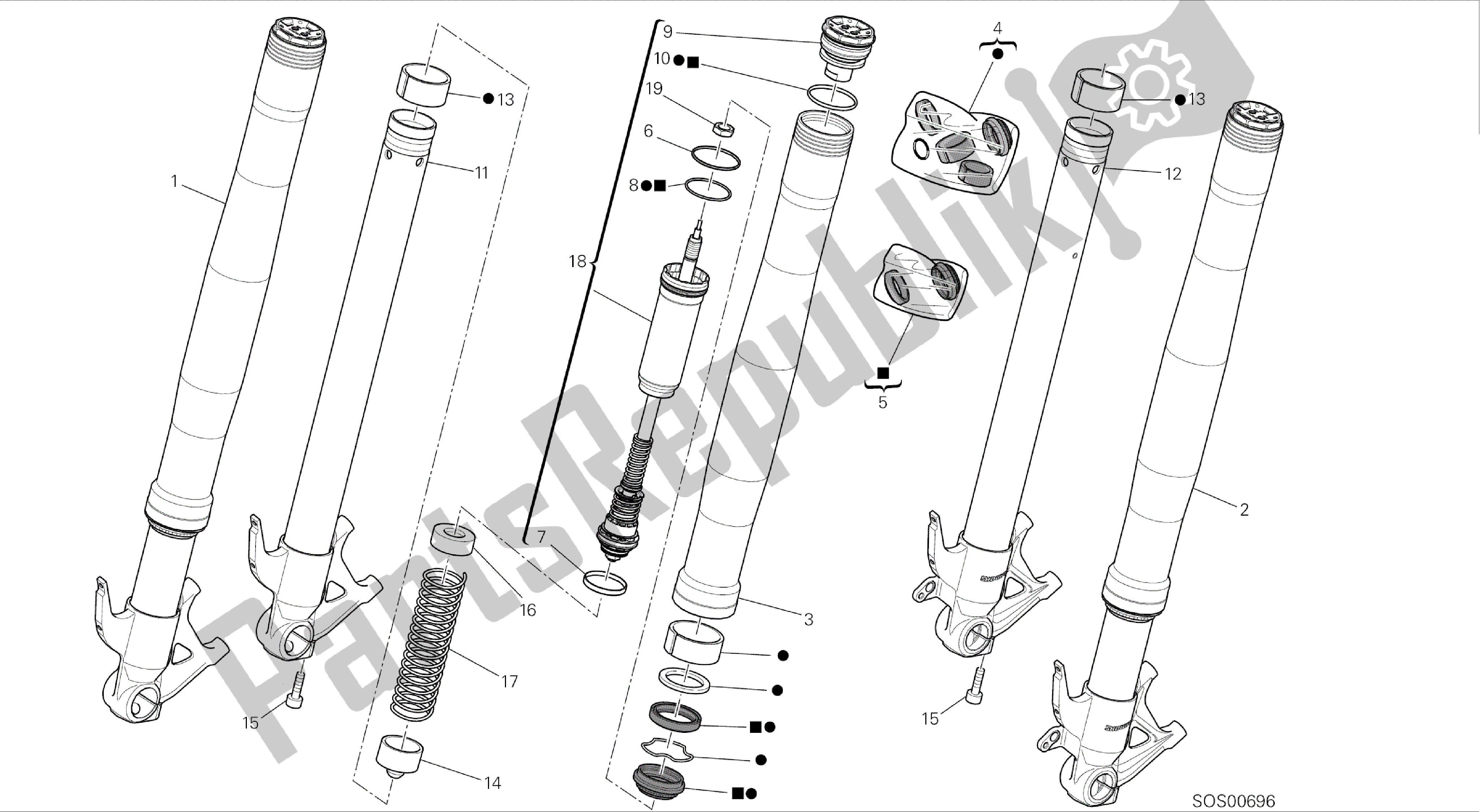 Alle onderdelen voor de Tekening 21a - Voorvork [mod: 899 Abs; Xst: Aus, Eur, Fra, Jap, Twn] Groepsframe van de Ducati Panigale 899 2014